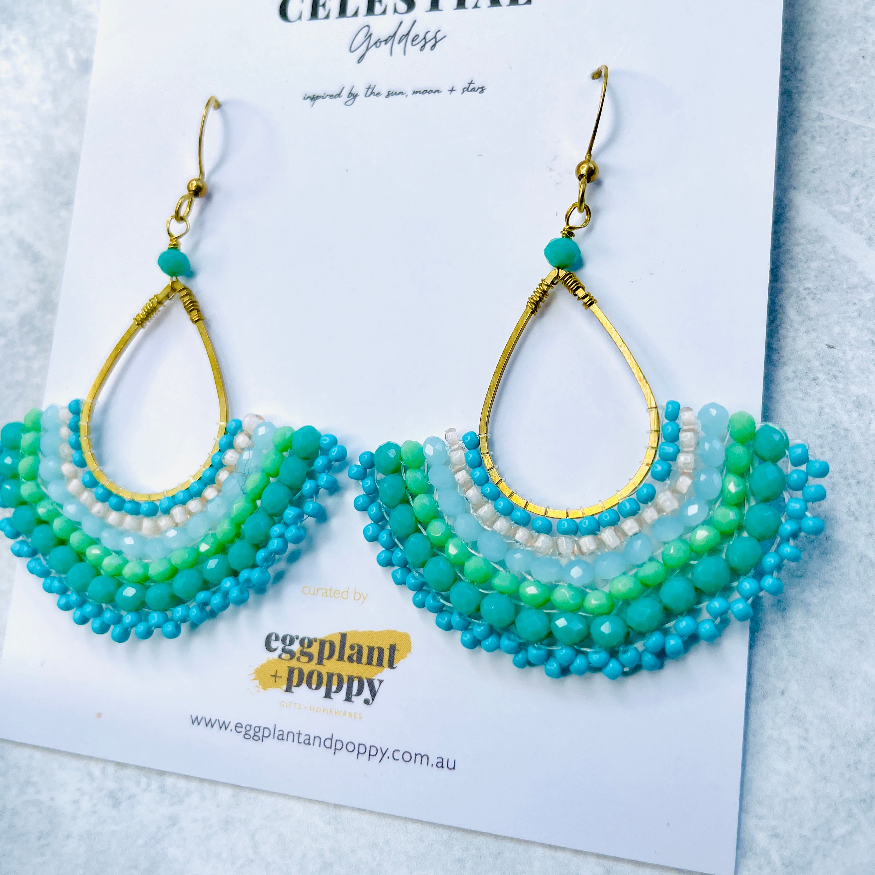 Aqua Beaded Lantern Earrings