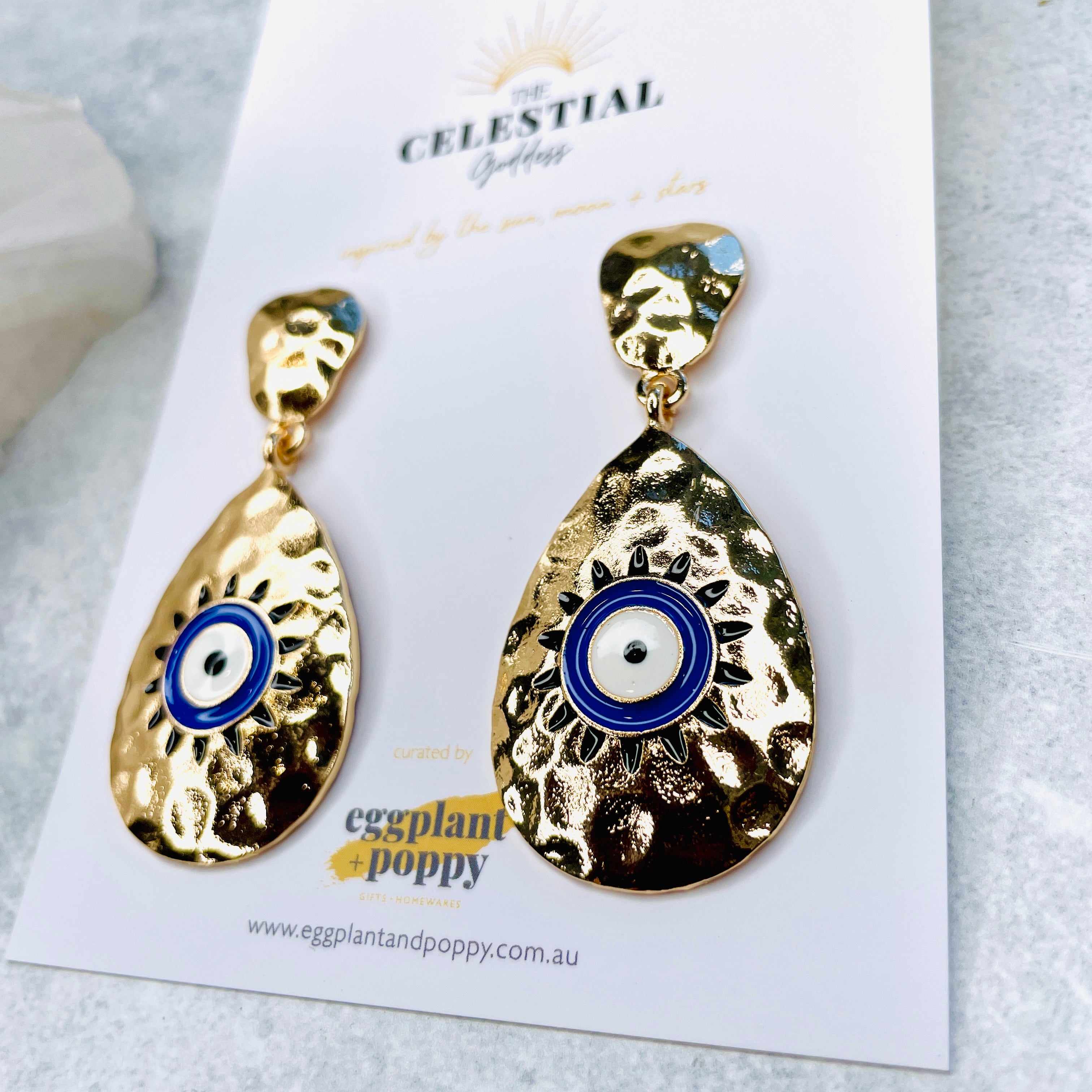 Evil Eye Earrings - Beaten Drop
