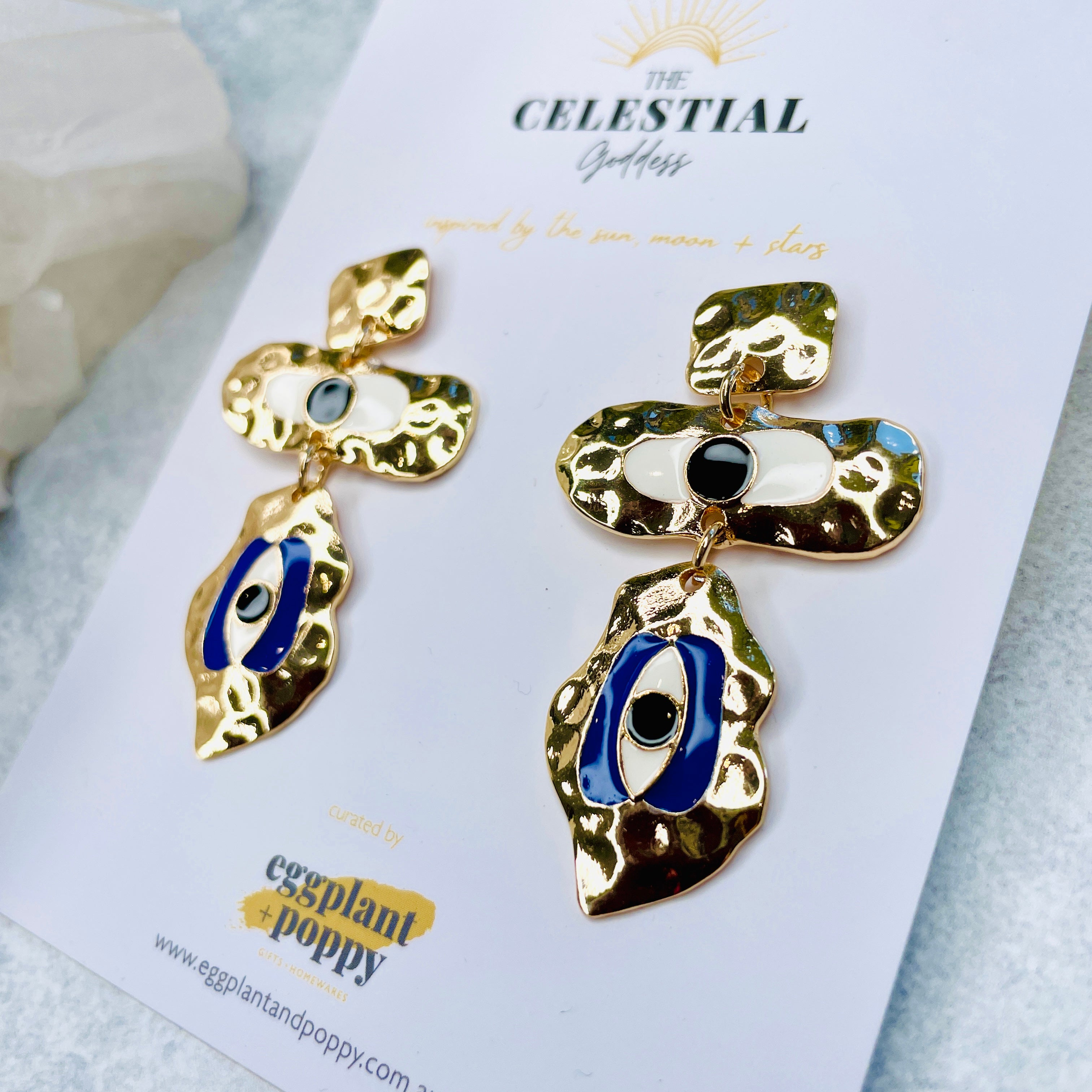 Evil Eye Earrings - Beaten Geo
