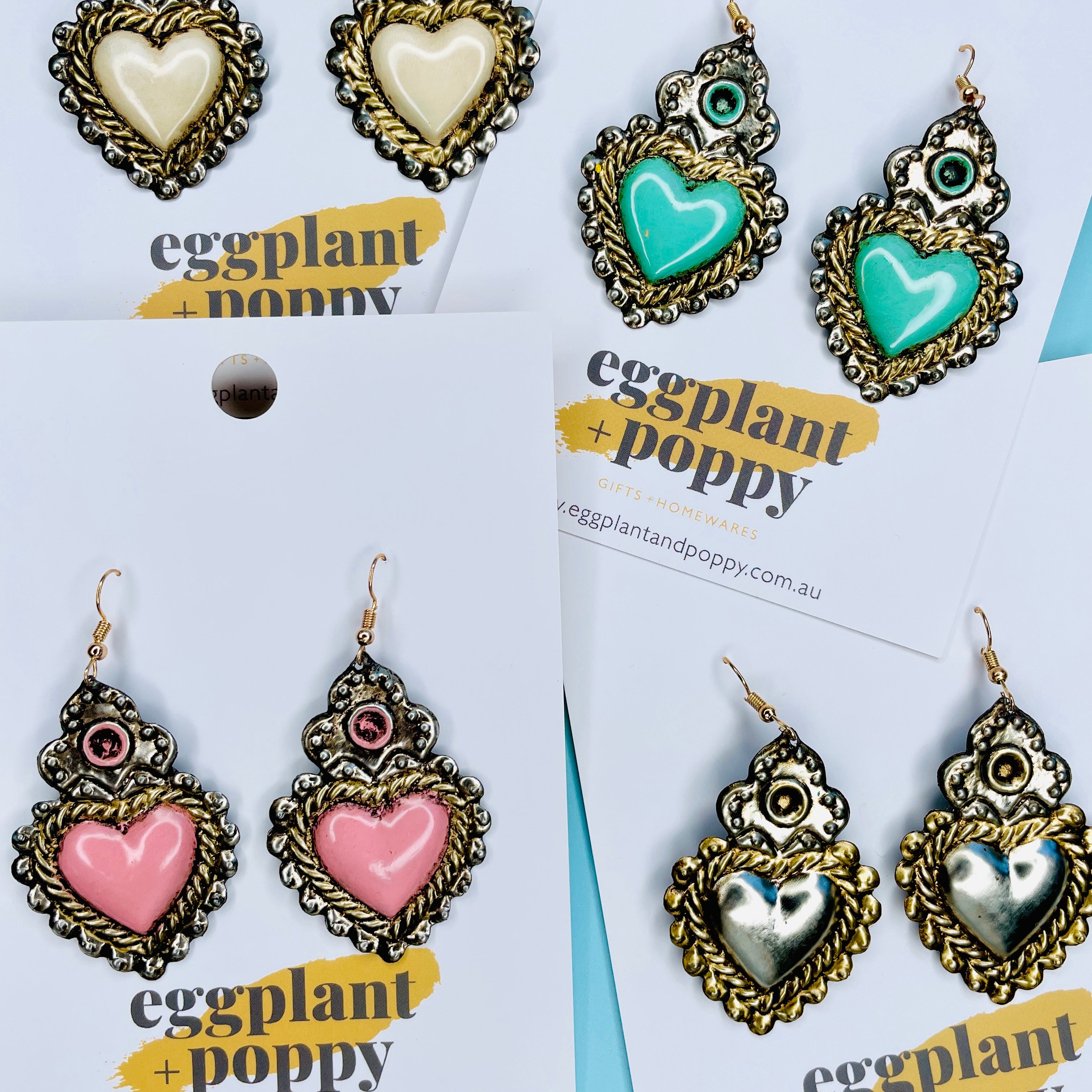 Antique Heart Earrings - Pink