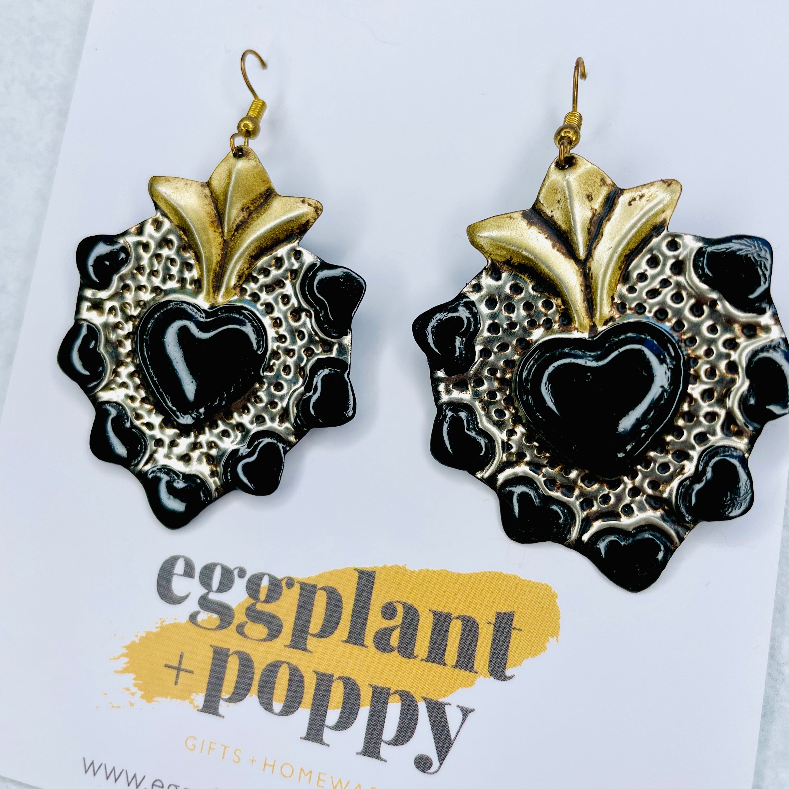 Tin Heart Earrings - Black