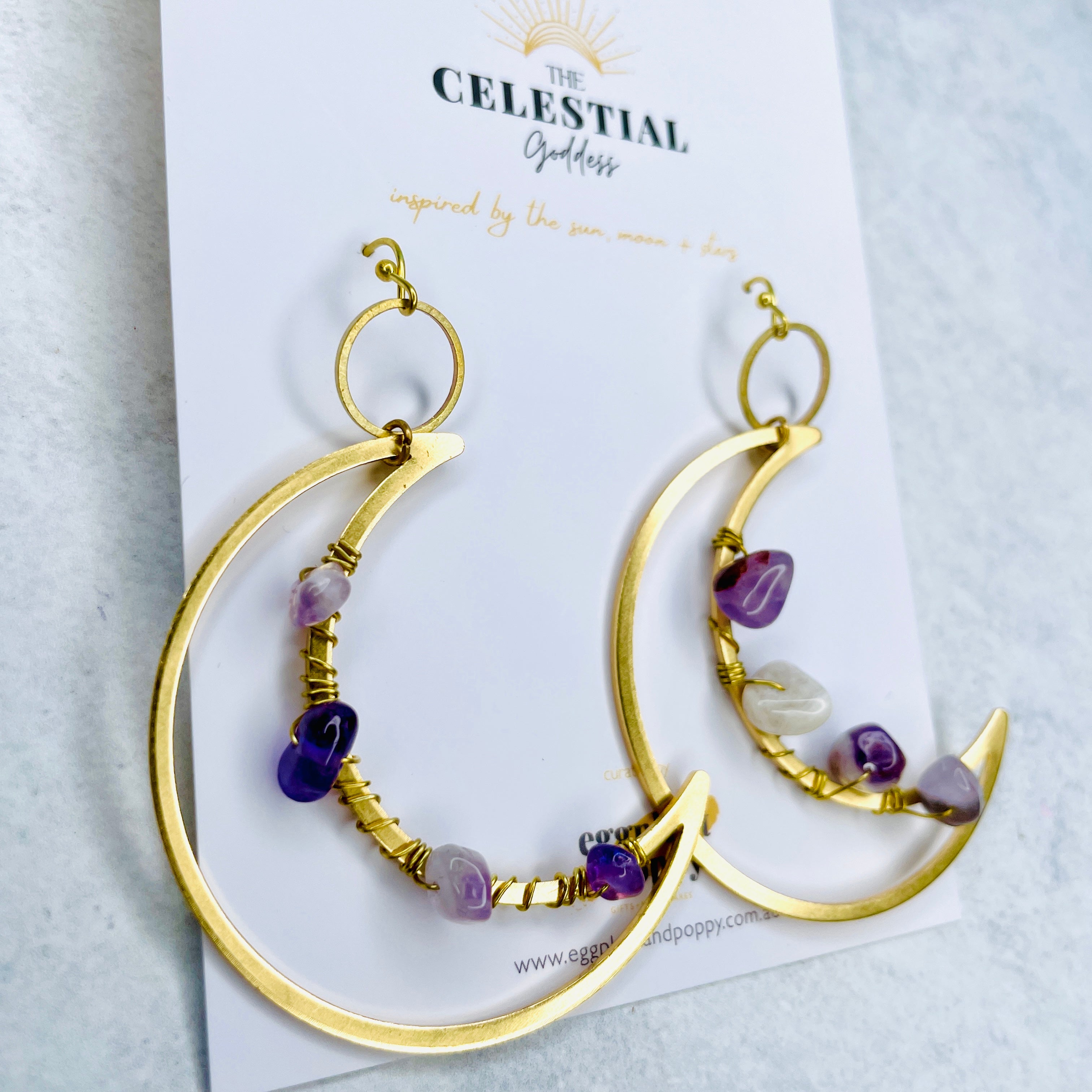 Large Amethyst Moon Earrings