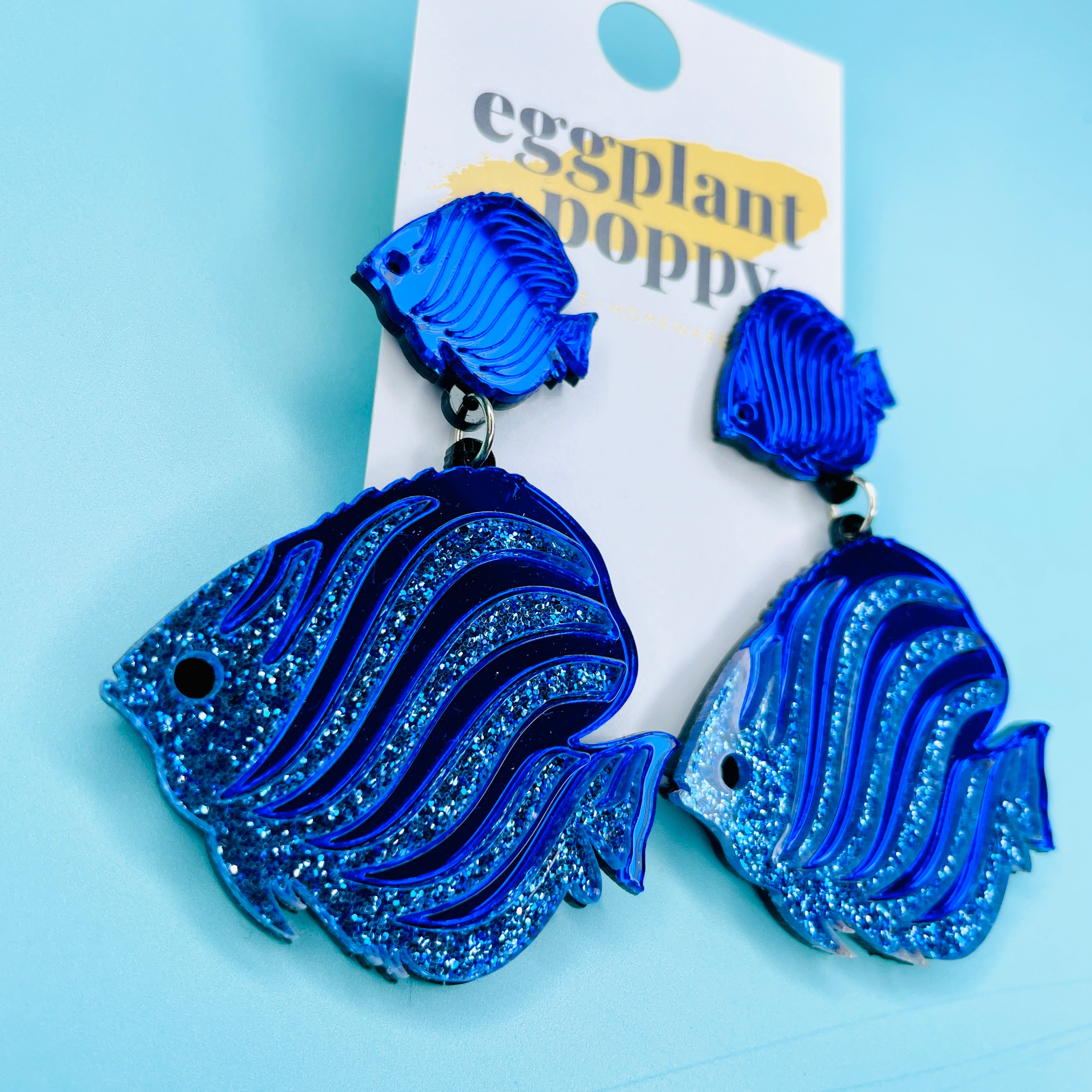 Large Blue Fish Earrings