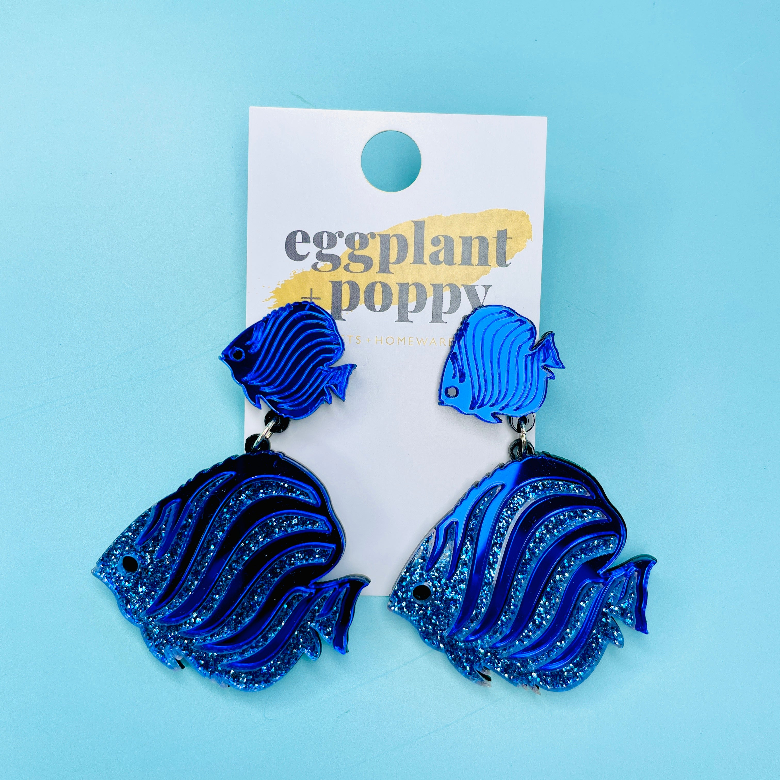 Large Blue Fish Earrings