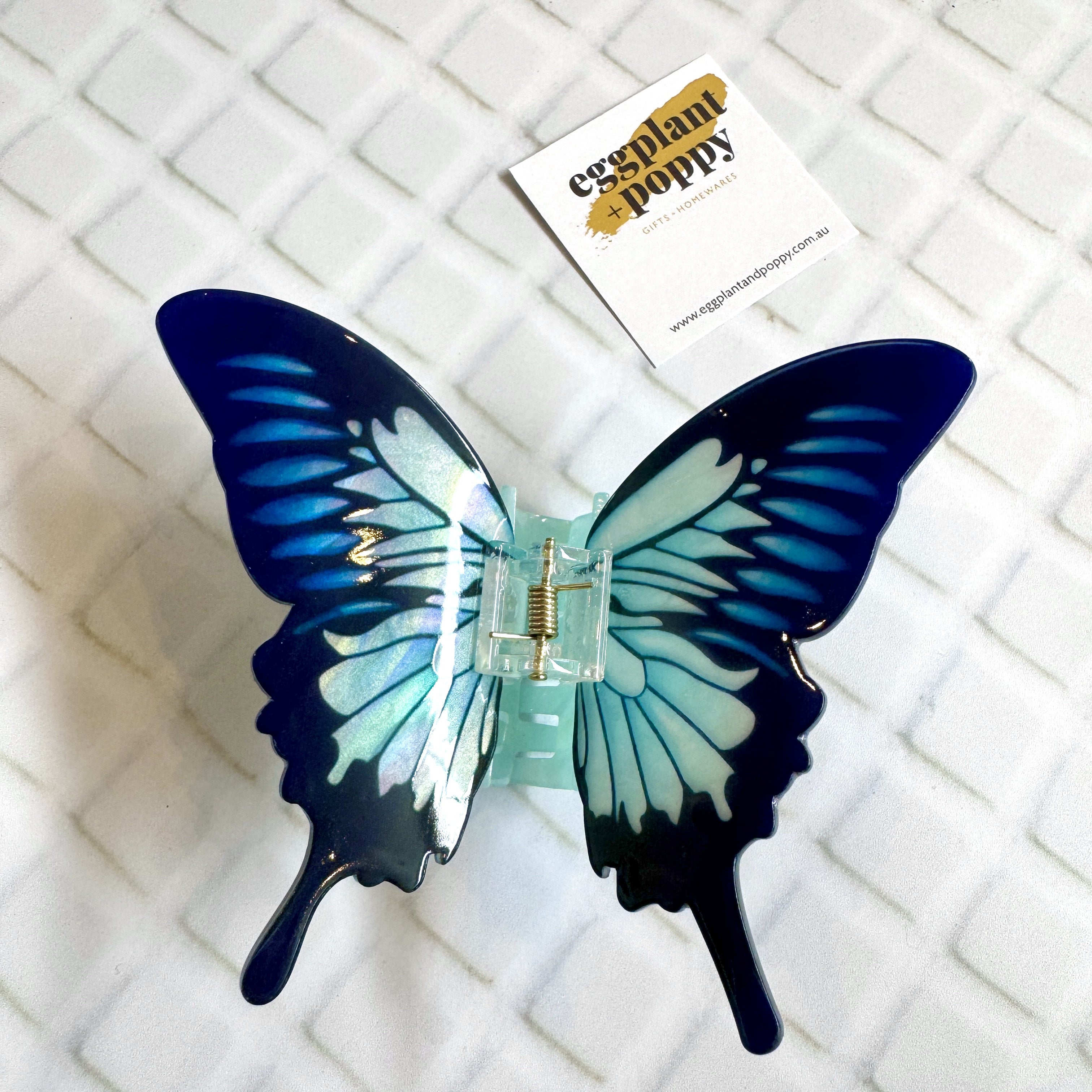 Large Blue Butterfly Hair Clip