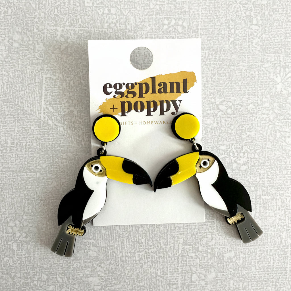 Toucan Earrings- Black & White