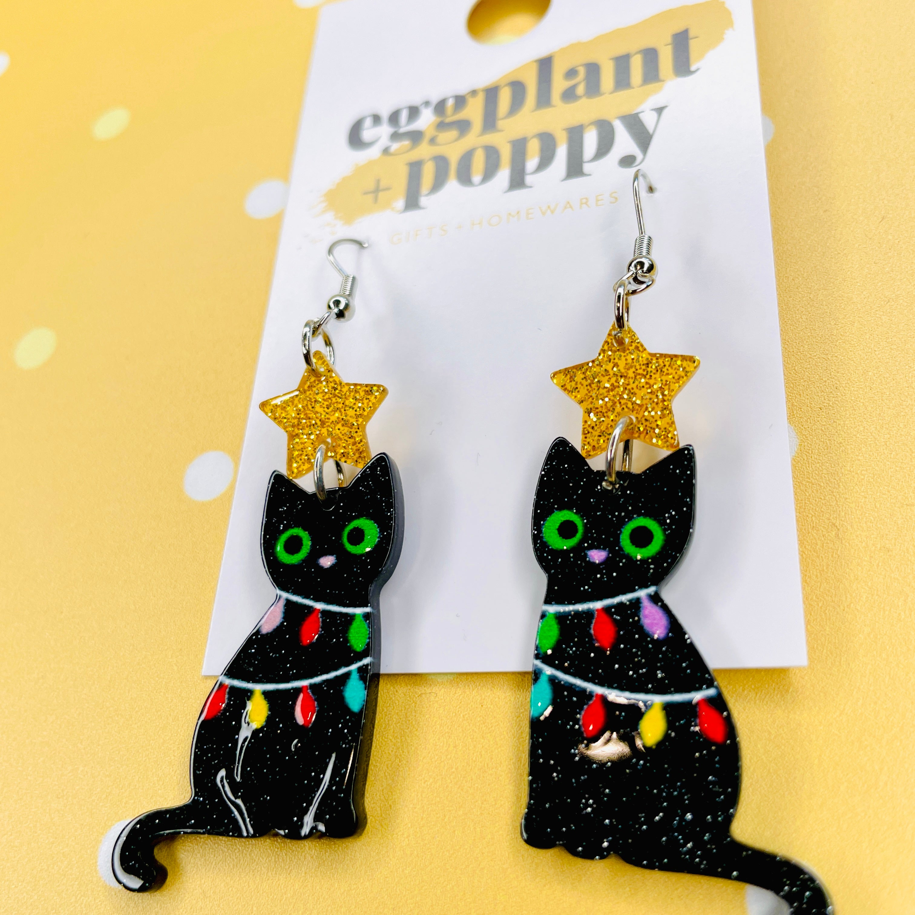 Christmas Cat Earrings - With Star
