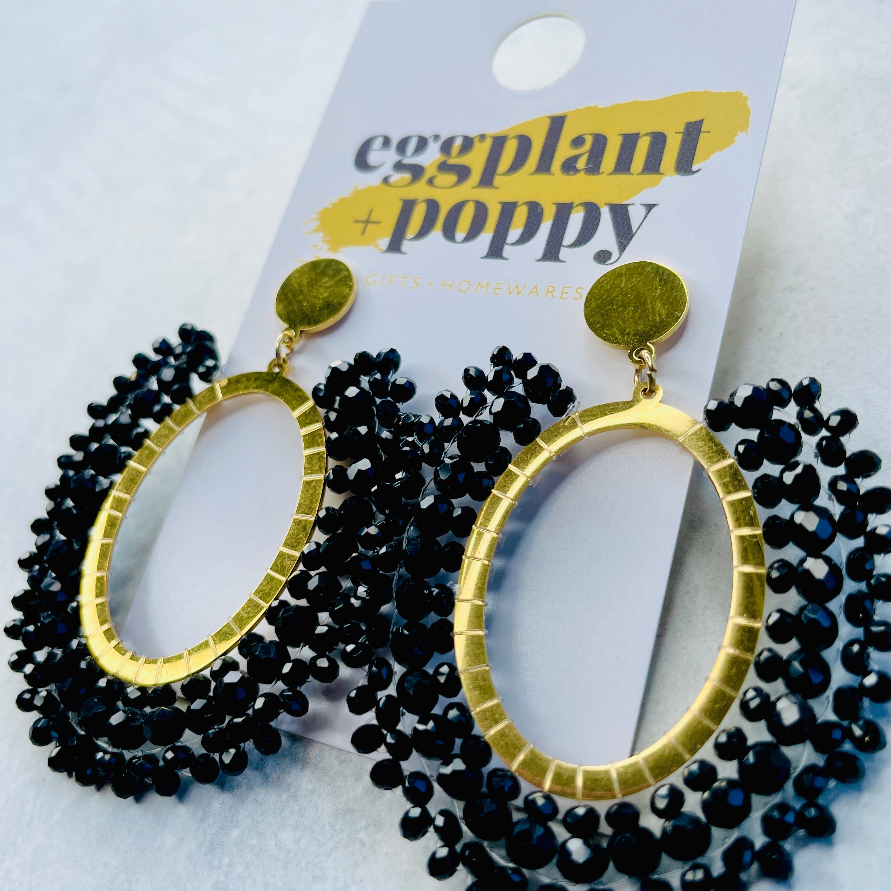 Black Beaded Hoop Earrings