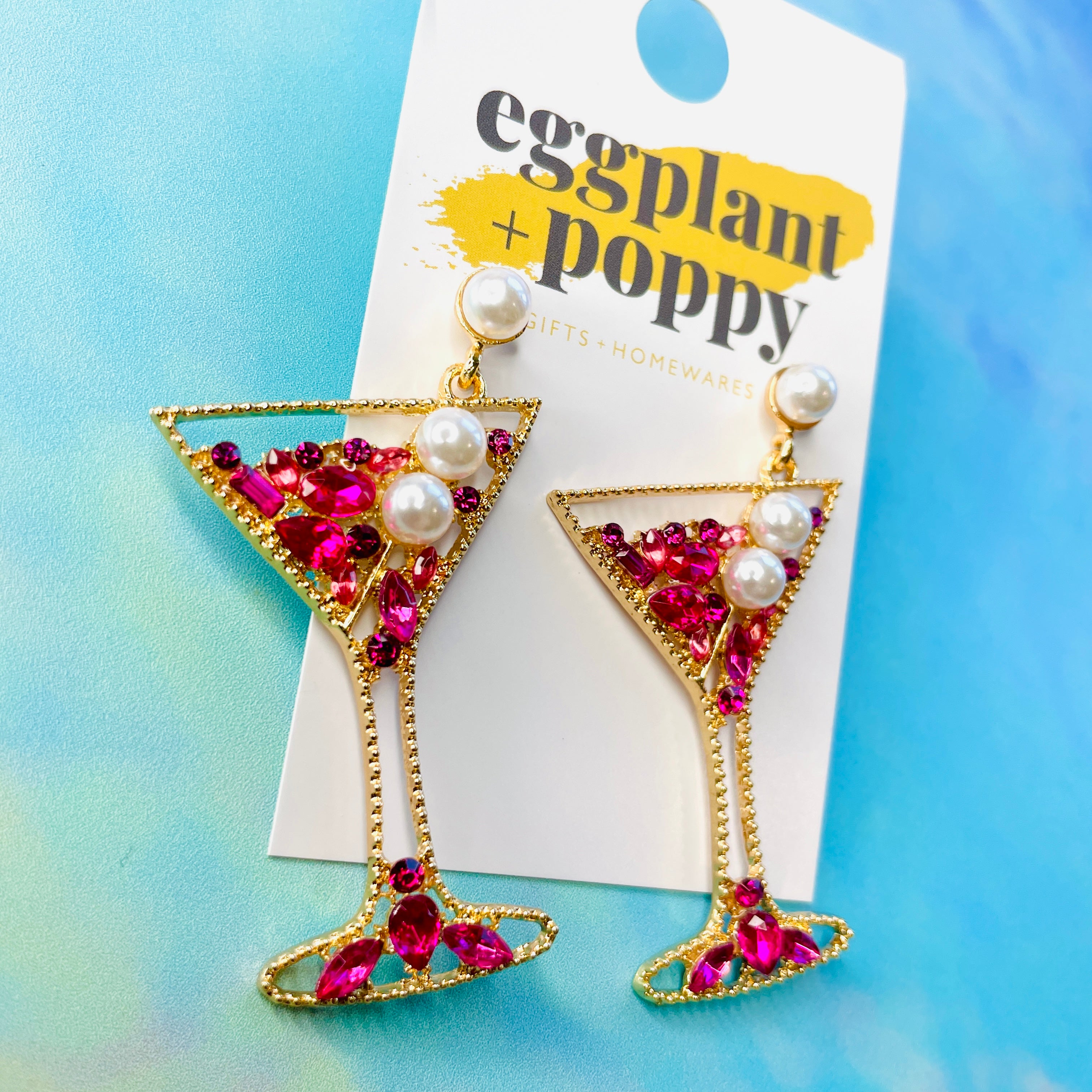 Pink Beaded Martini Earrings
