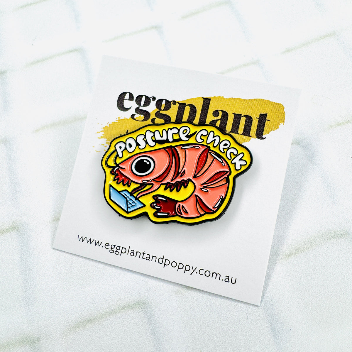 Enamel Pin - Posture Check – Eggplant & Poppy ~ Unique + Quirky Gifts