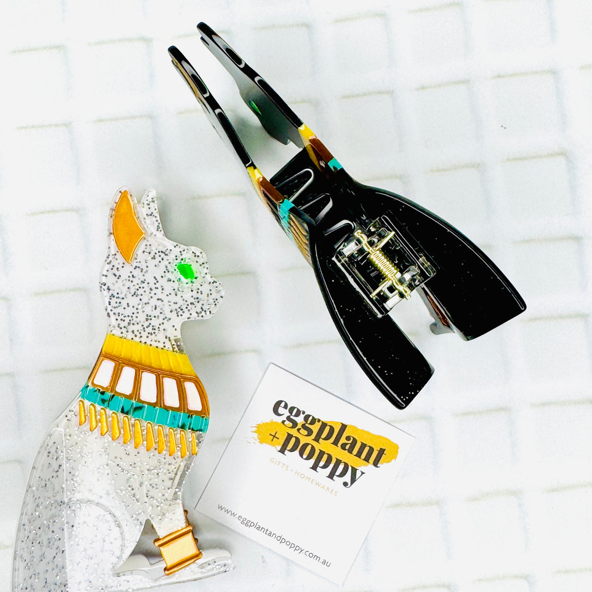 Egyptian Cat Hair Clip – Eggplant & Poppy ~ Unique + Quirky Gifts