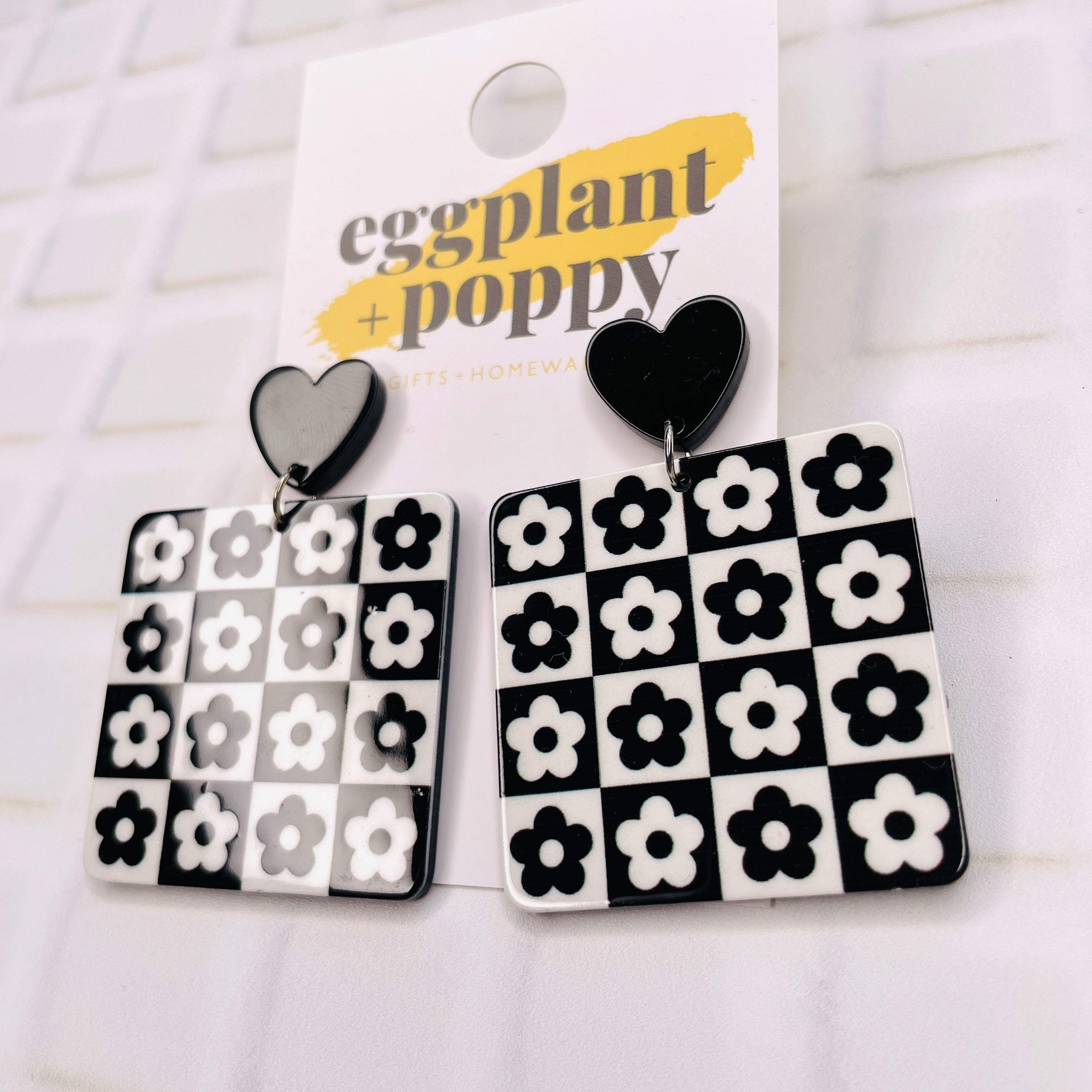 Black & White Checkered Earrings