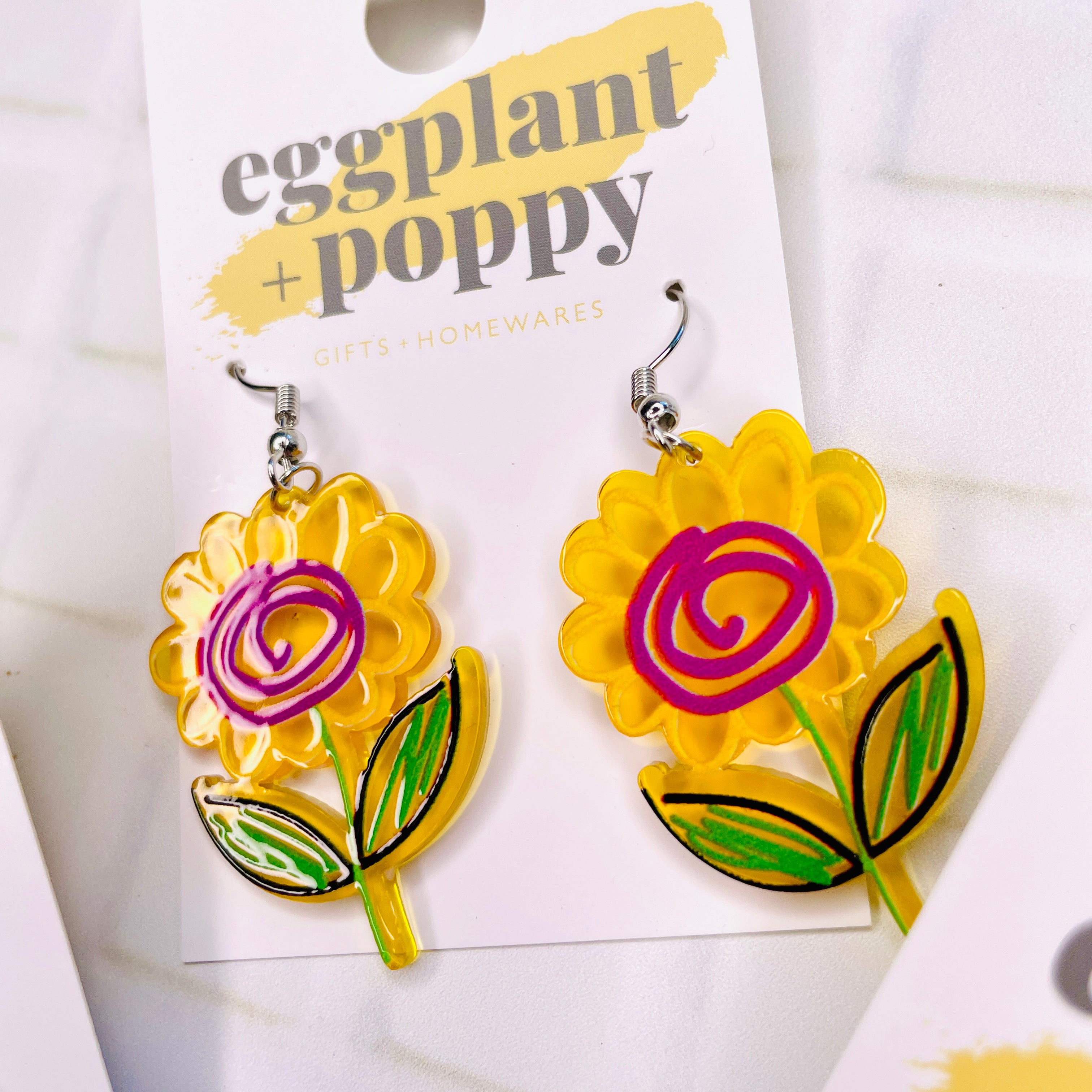 Sketched Flower Earrings