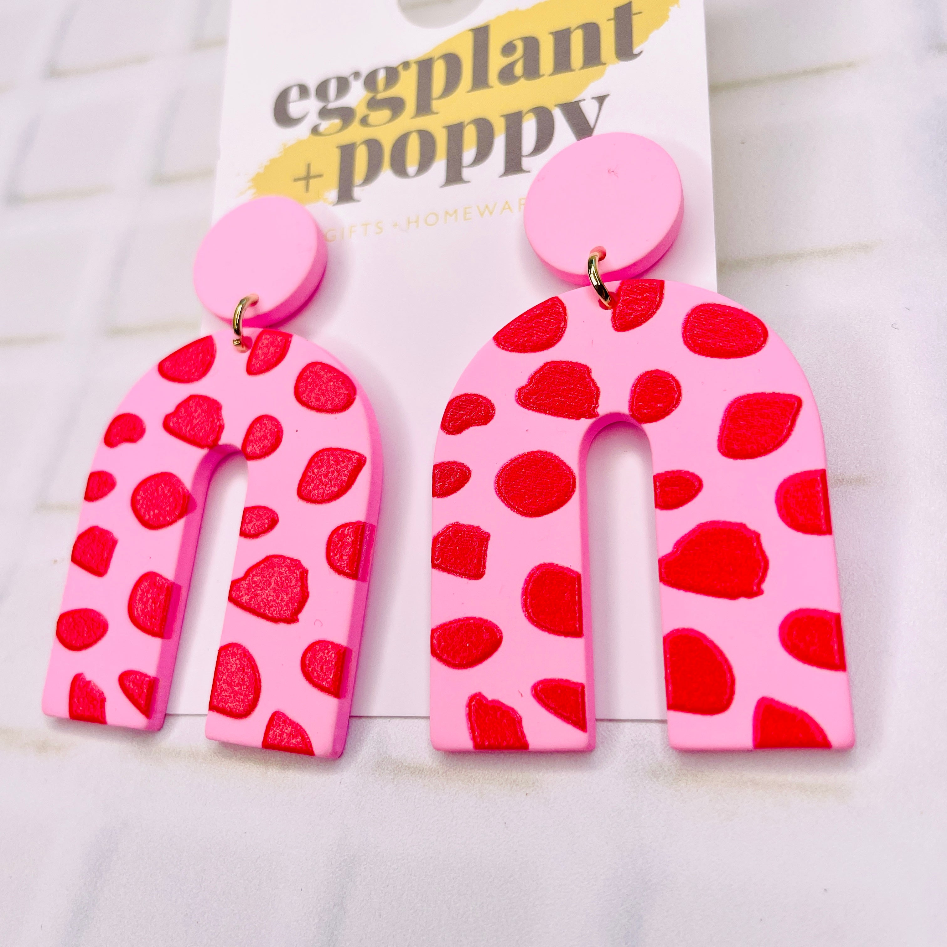 Art Earrings - Pink Arch Red Splotch