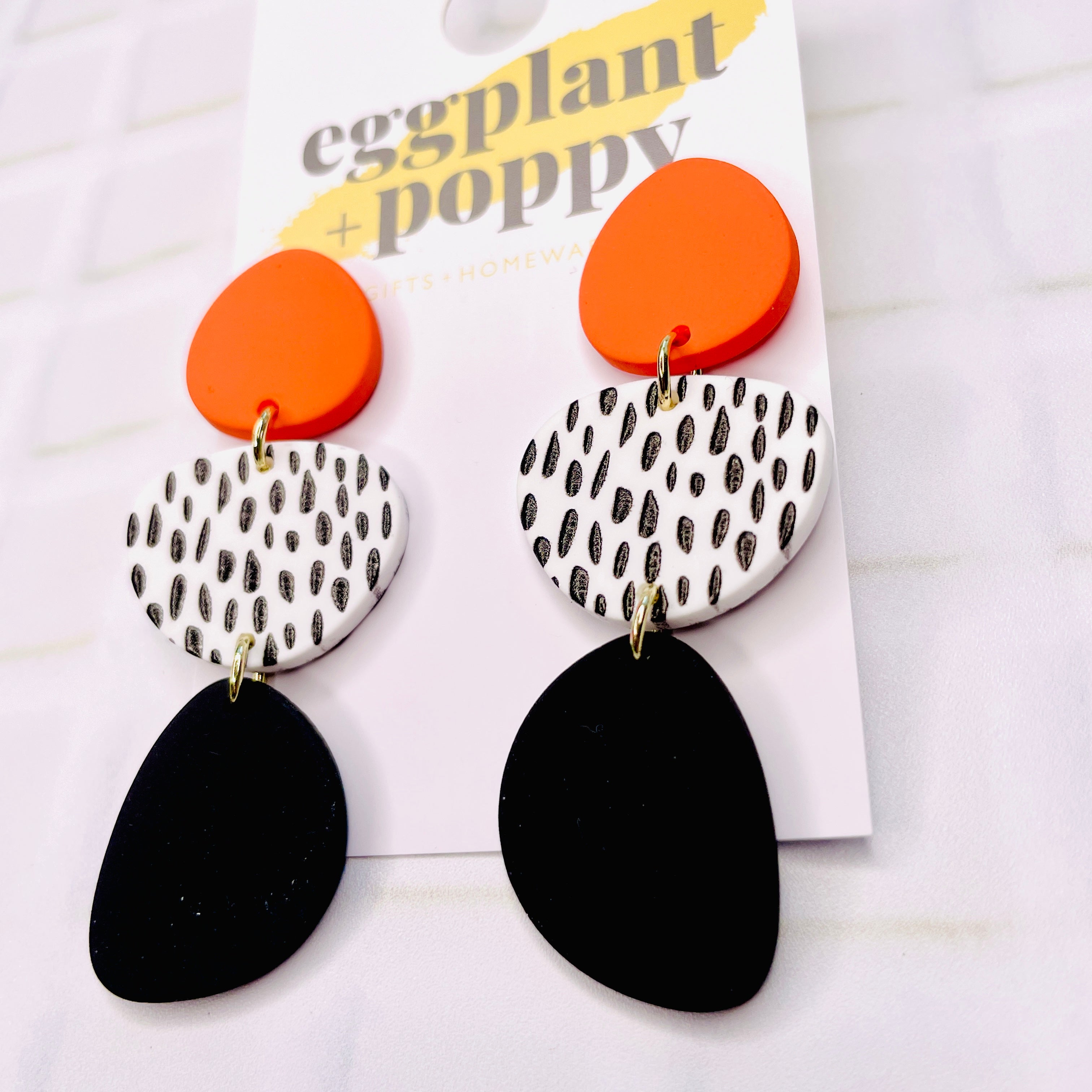Art Earrings - Terracotta Black White Shapes