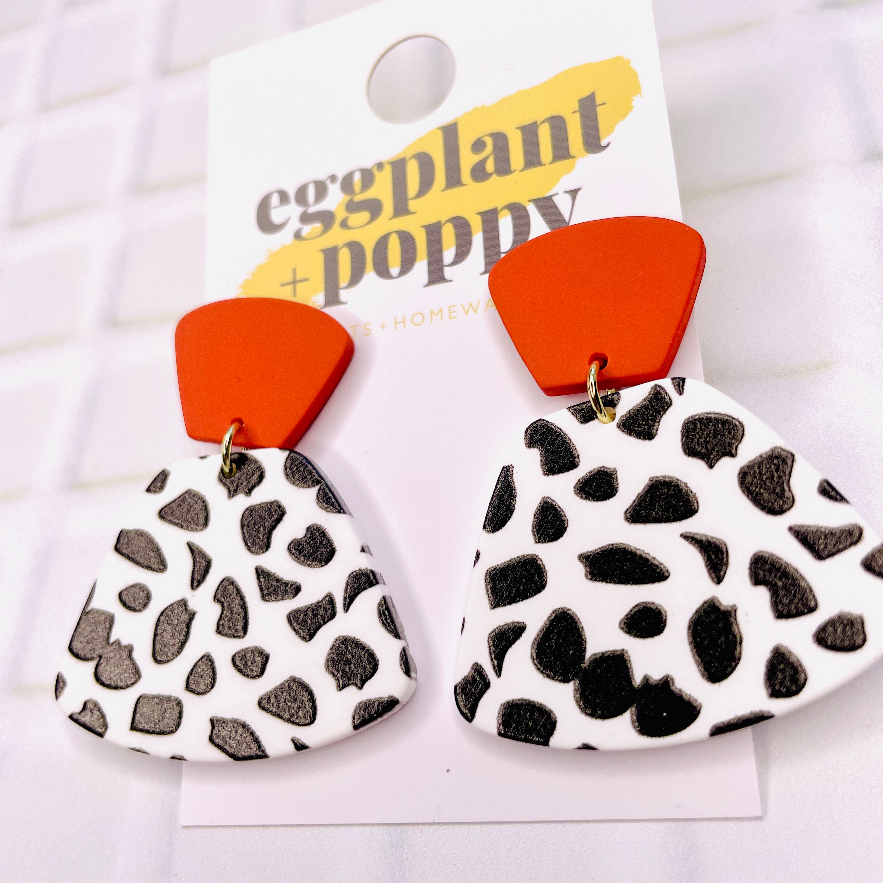 Art Earrings - Terracotta Black Spots