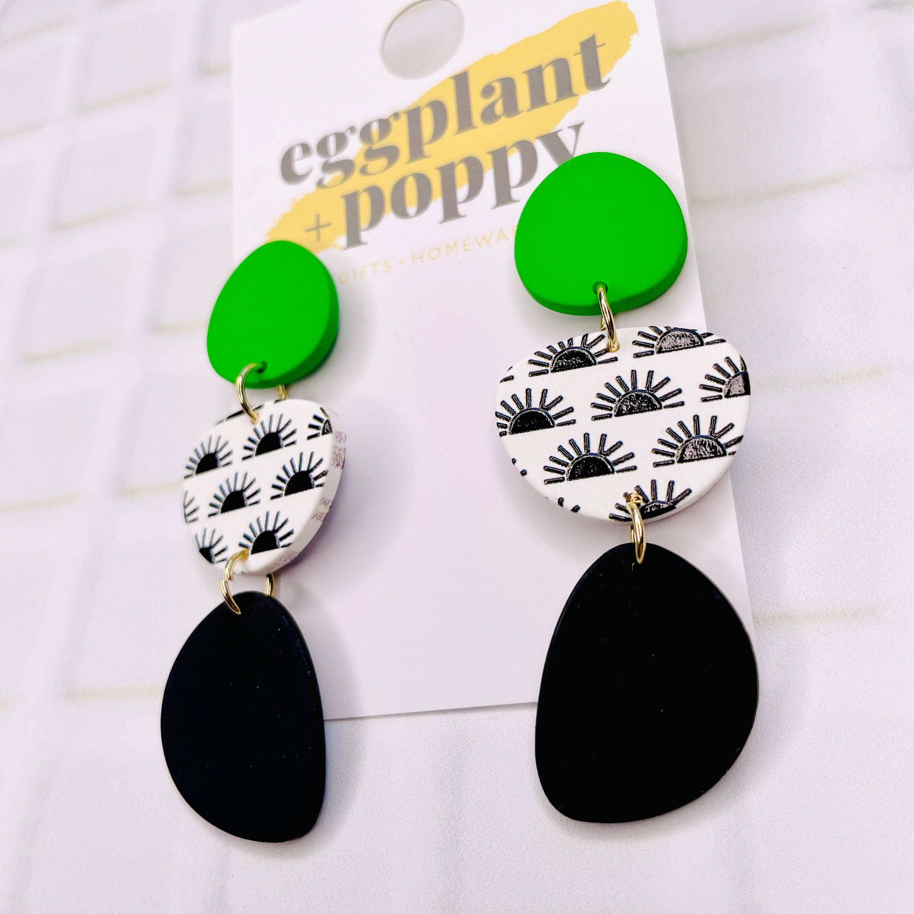 Art Earrings - Green & Black Shapes