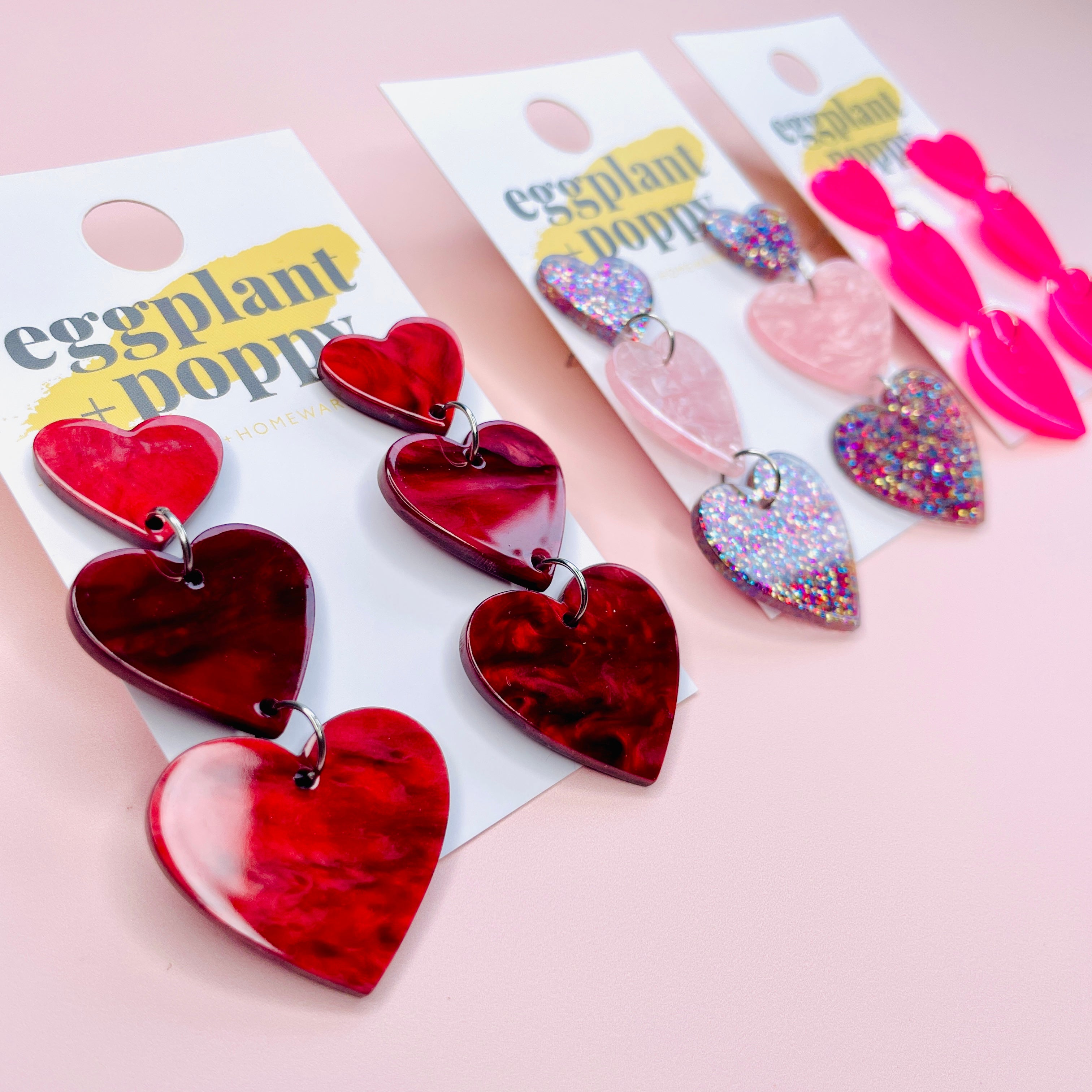 Triple Heart Earrings
