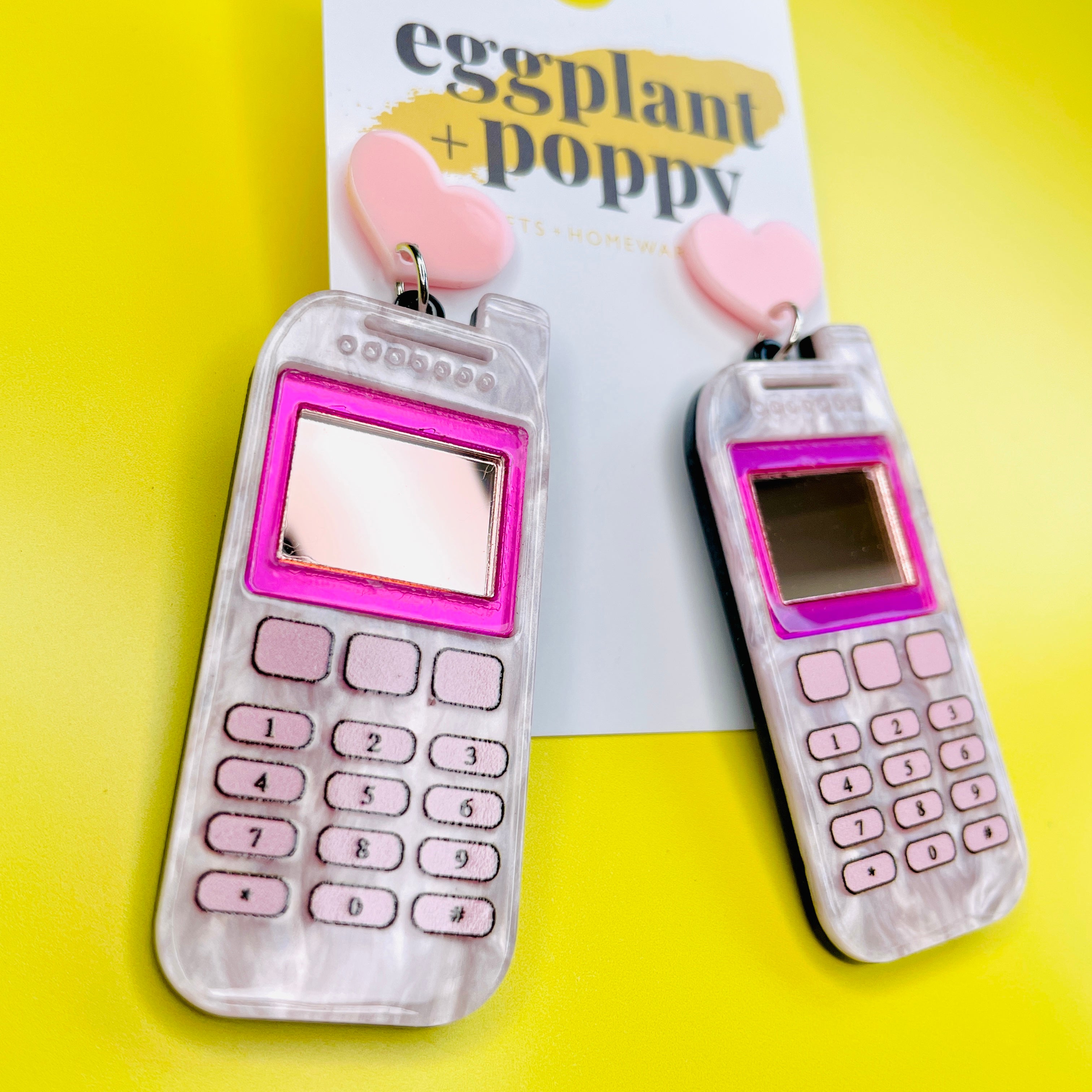 Pink Mobile Phone Earrings