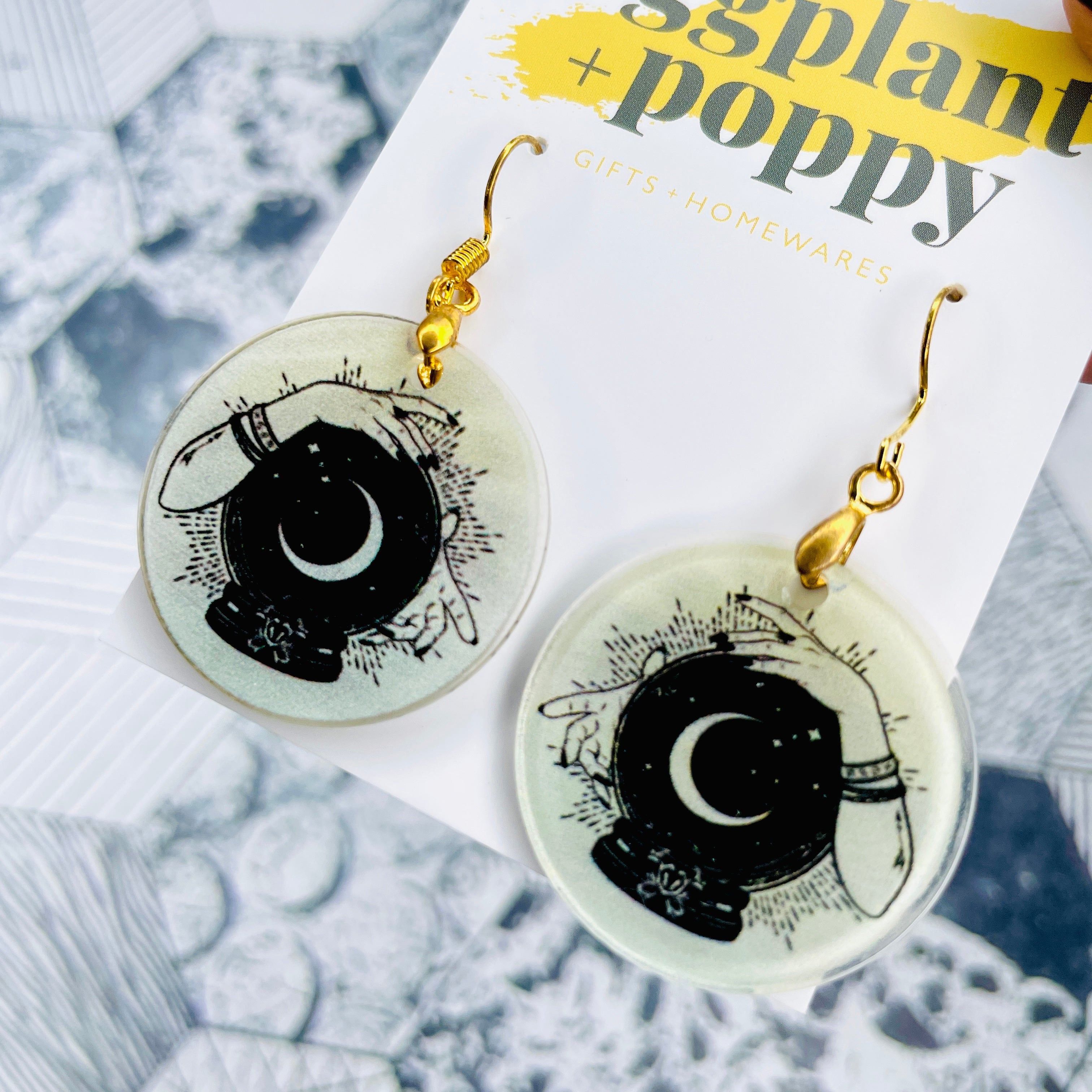 Crystal Ball Moon Earrings