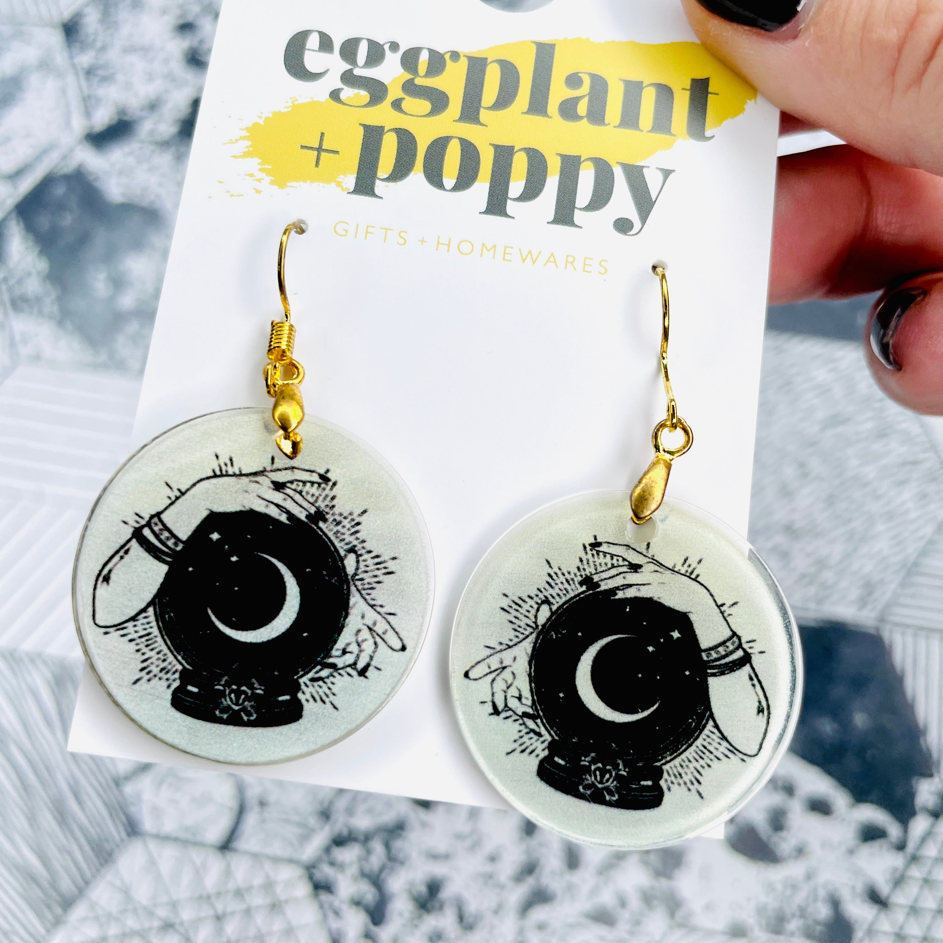 Crystal Ball Moon Earrings