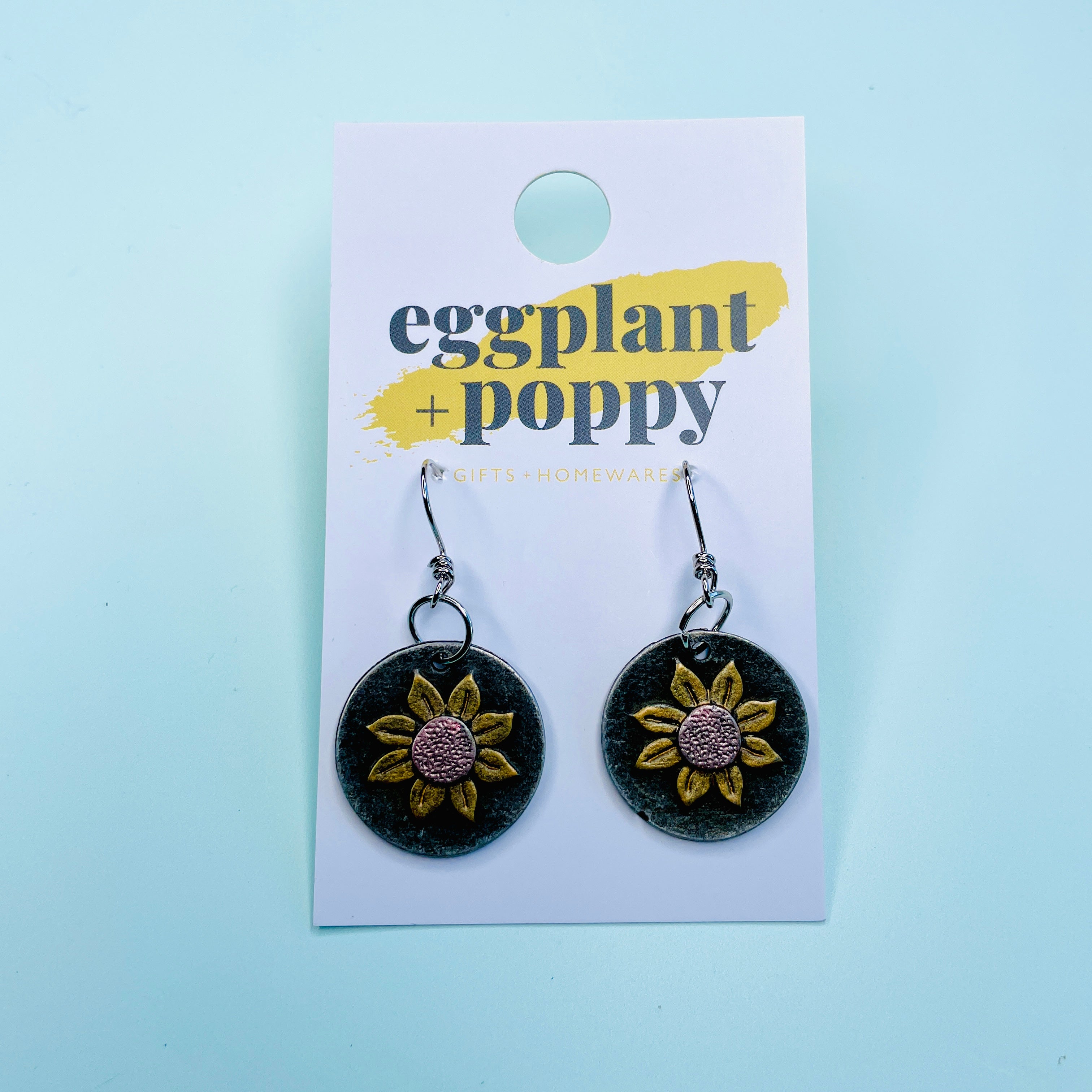 Round Metal Sunflower Earrings