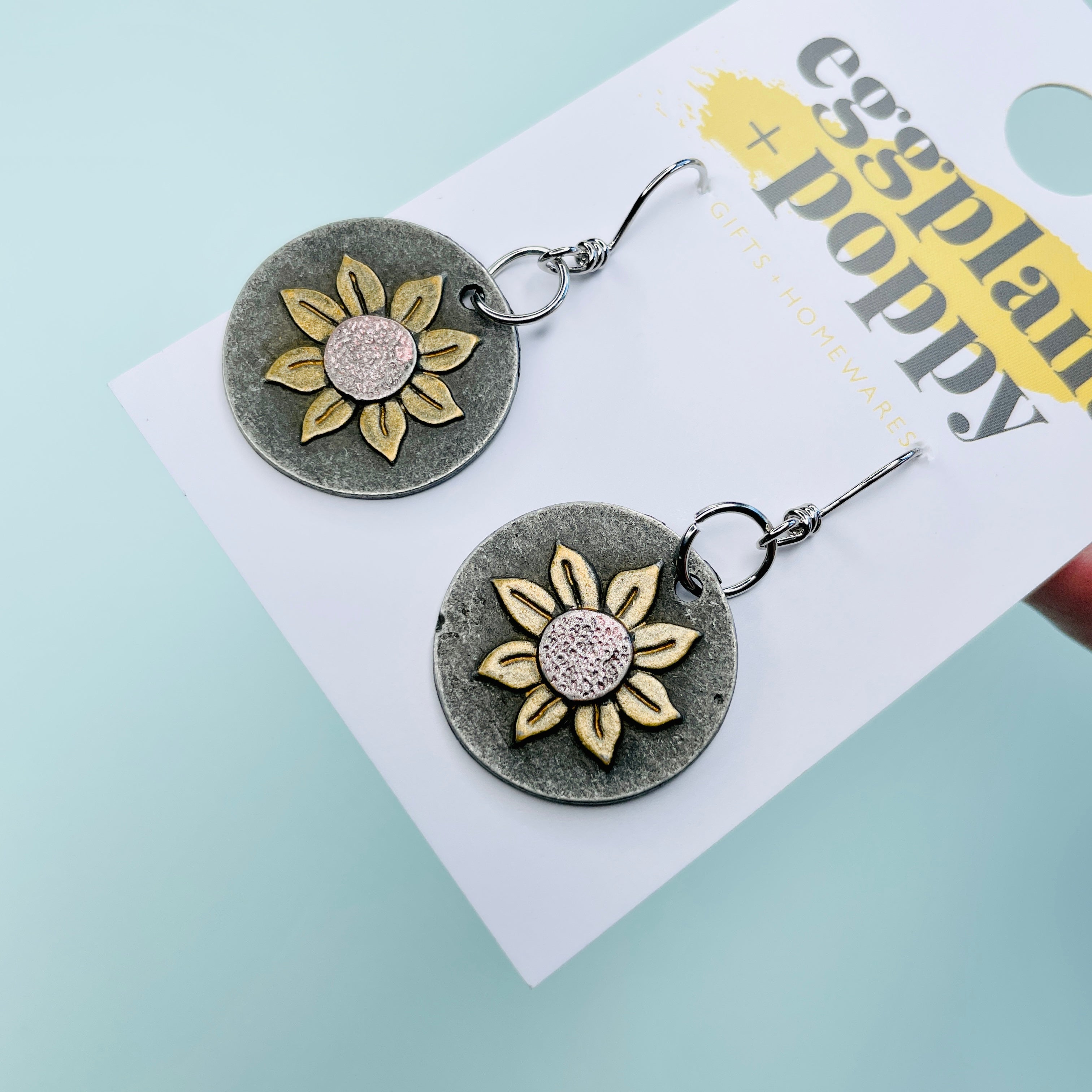 Round Metal Sunflower Earrings