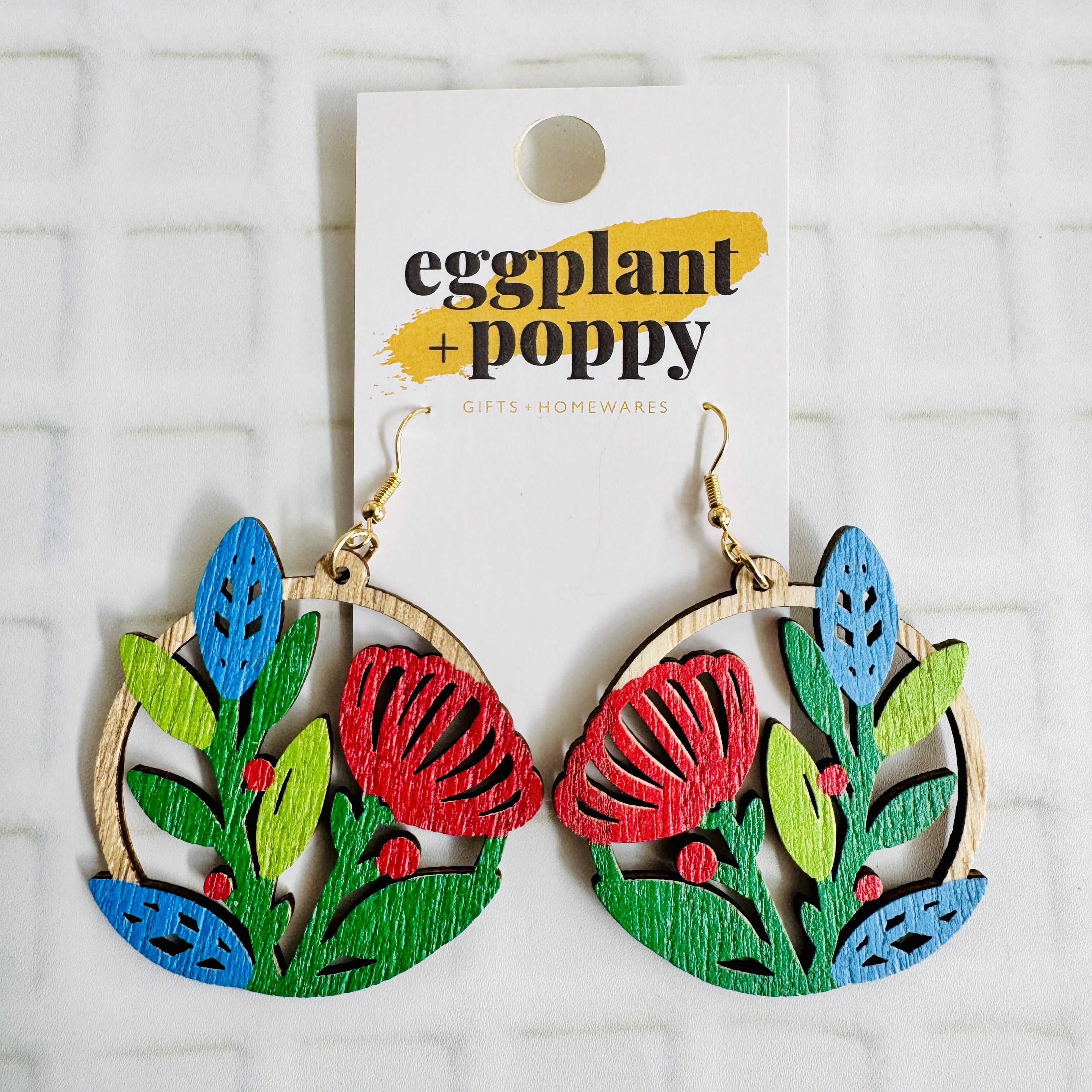 Coloured Timber Flora Earrings