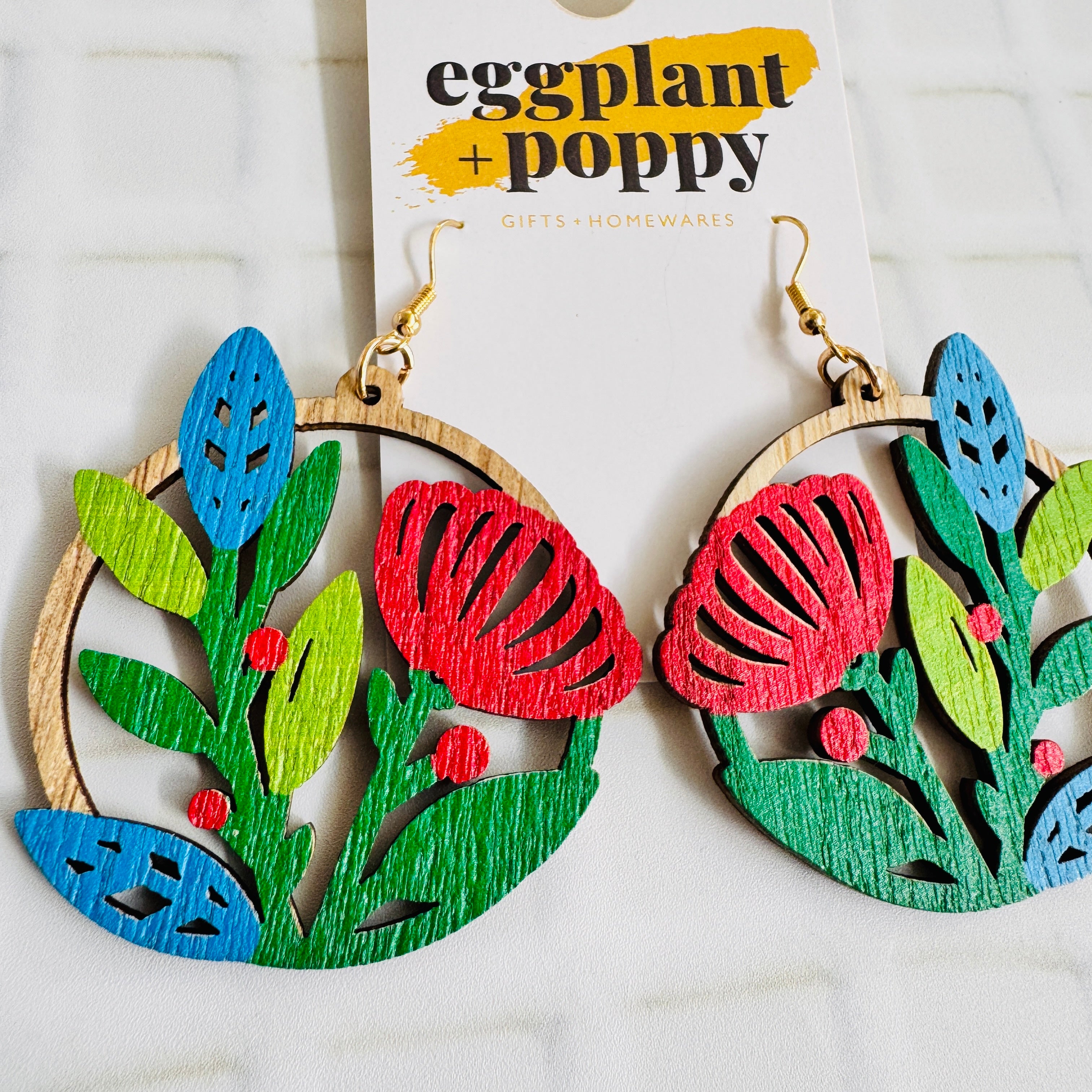 Coloured Timber Flora Earrings