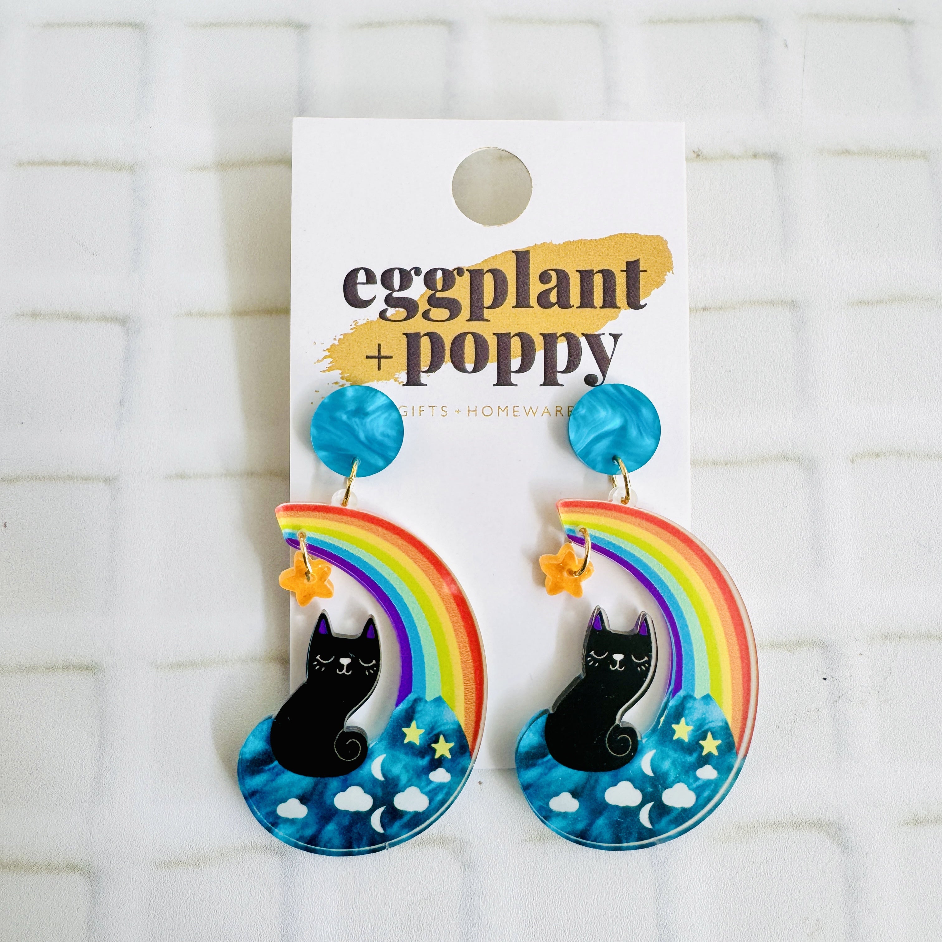 Black Rainbow Cat Earrings