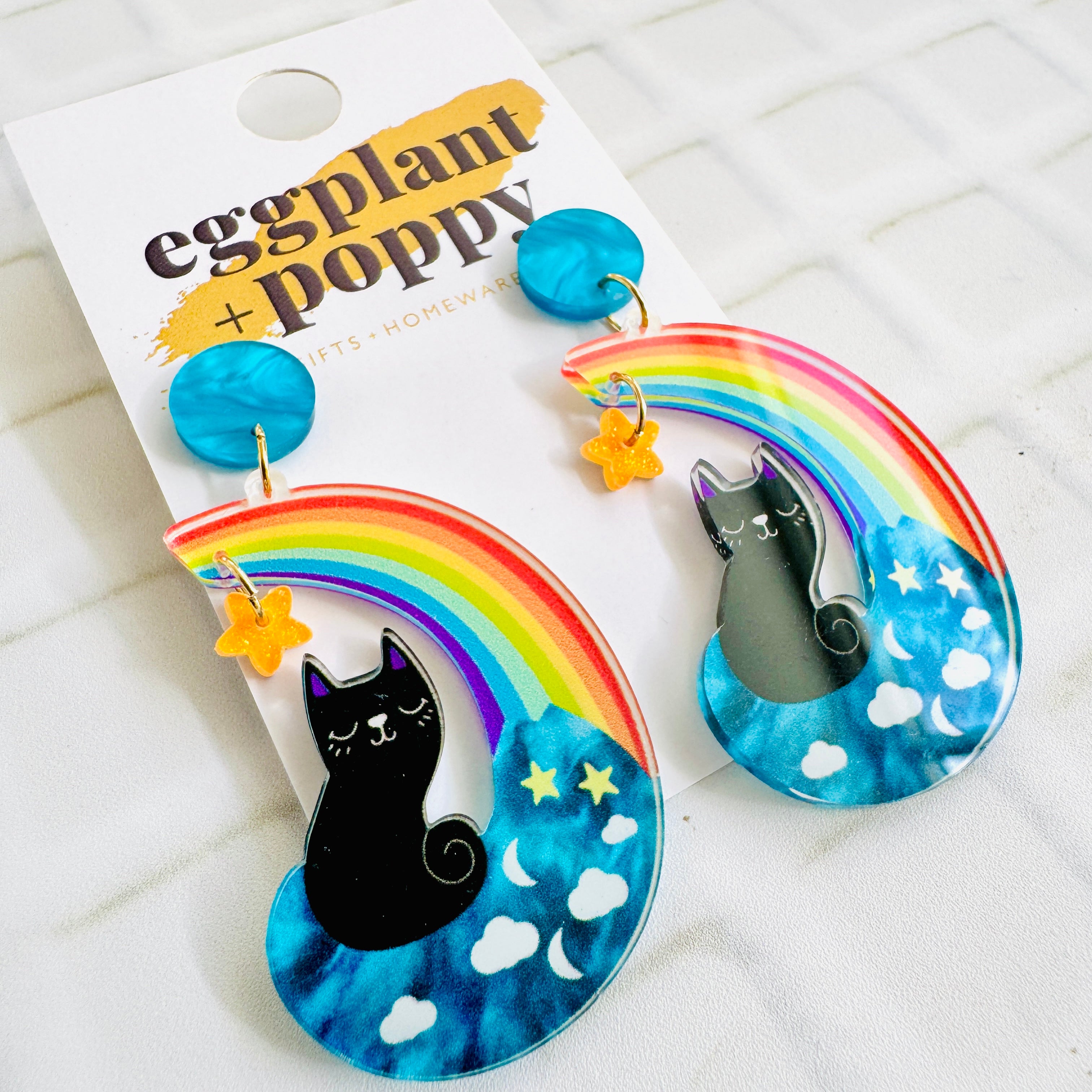 Black Rainbow Cat Earrings