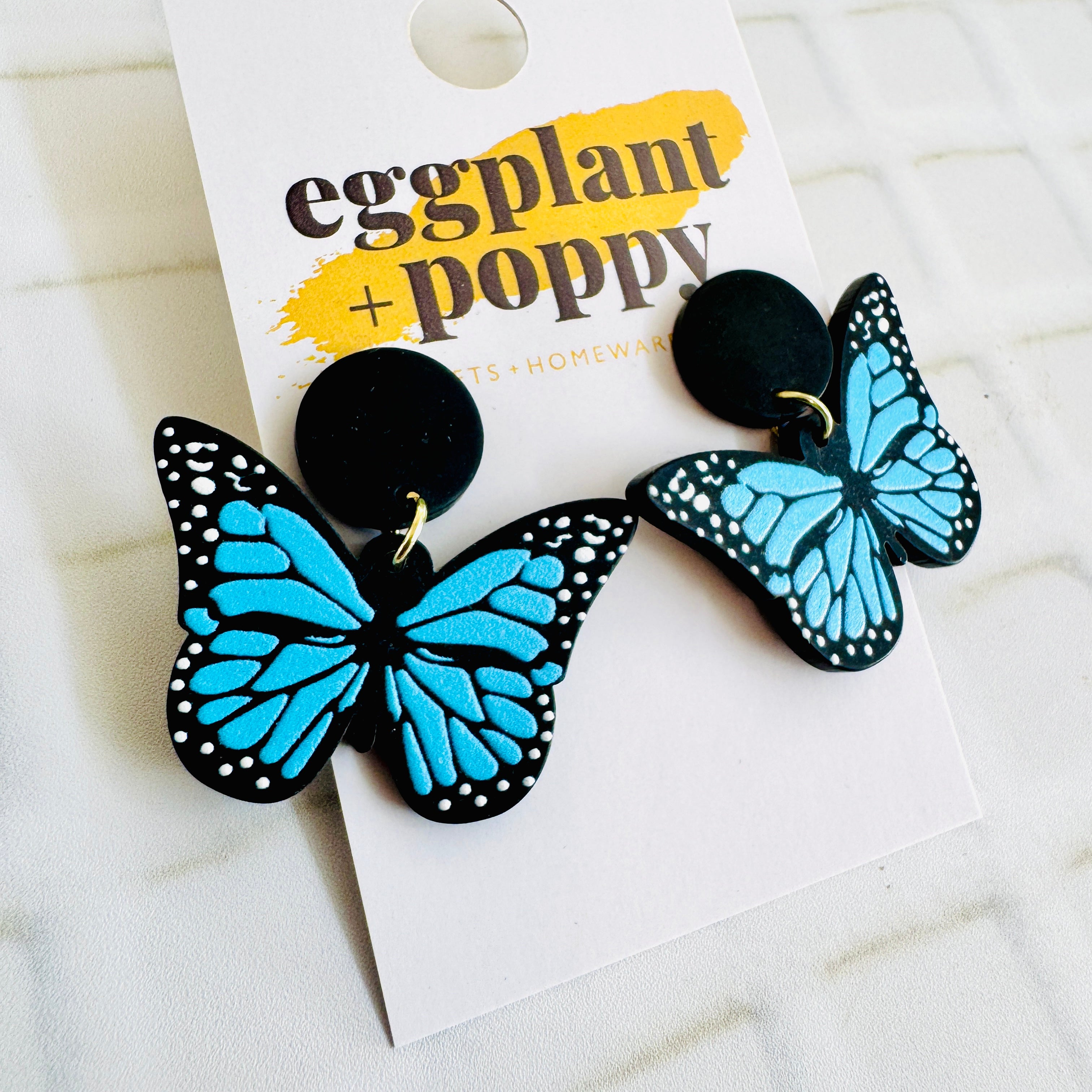 Blue & Black Butterfly Earrings