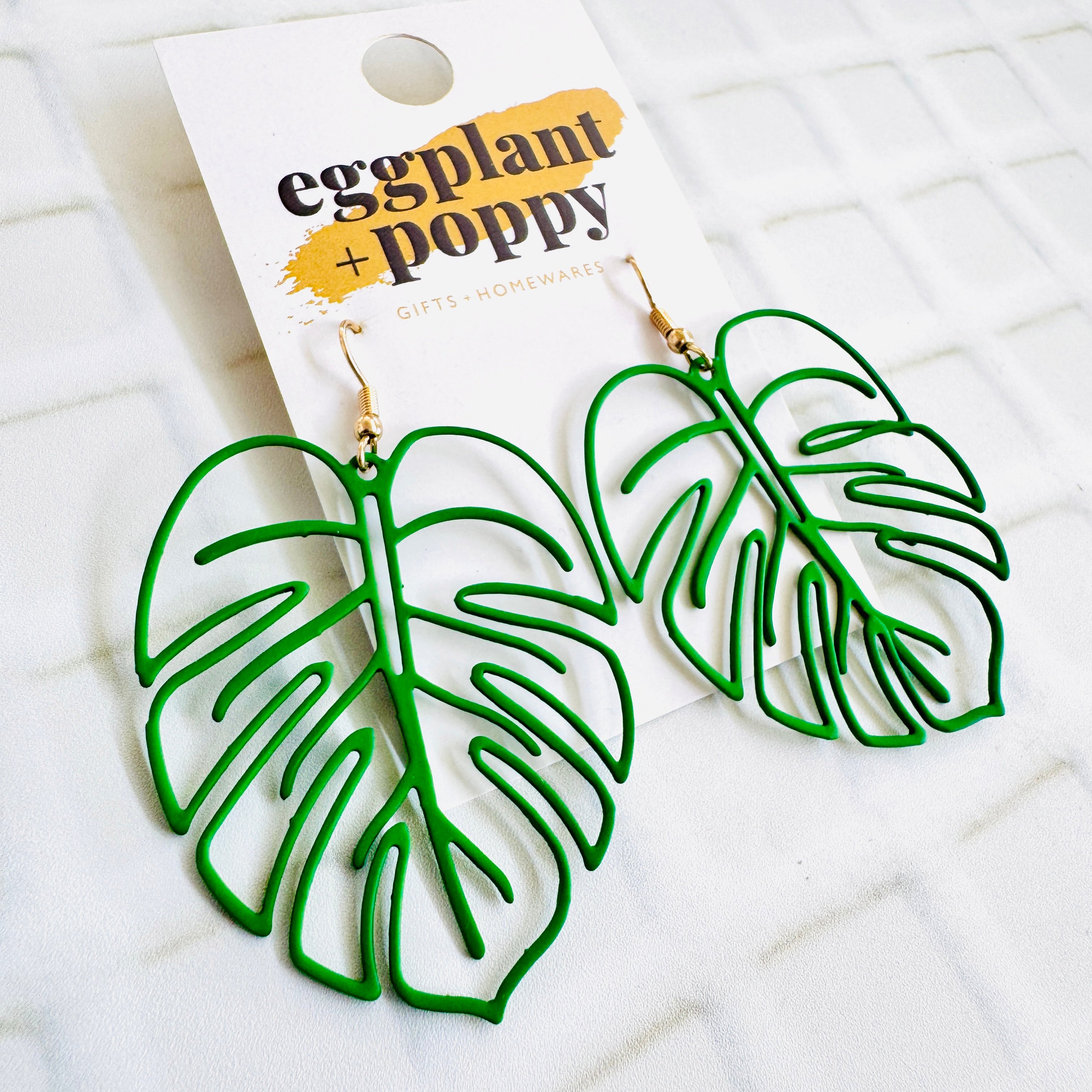 Fine Metal Monstera Leaf Earrings