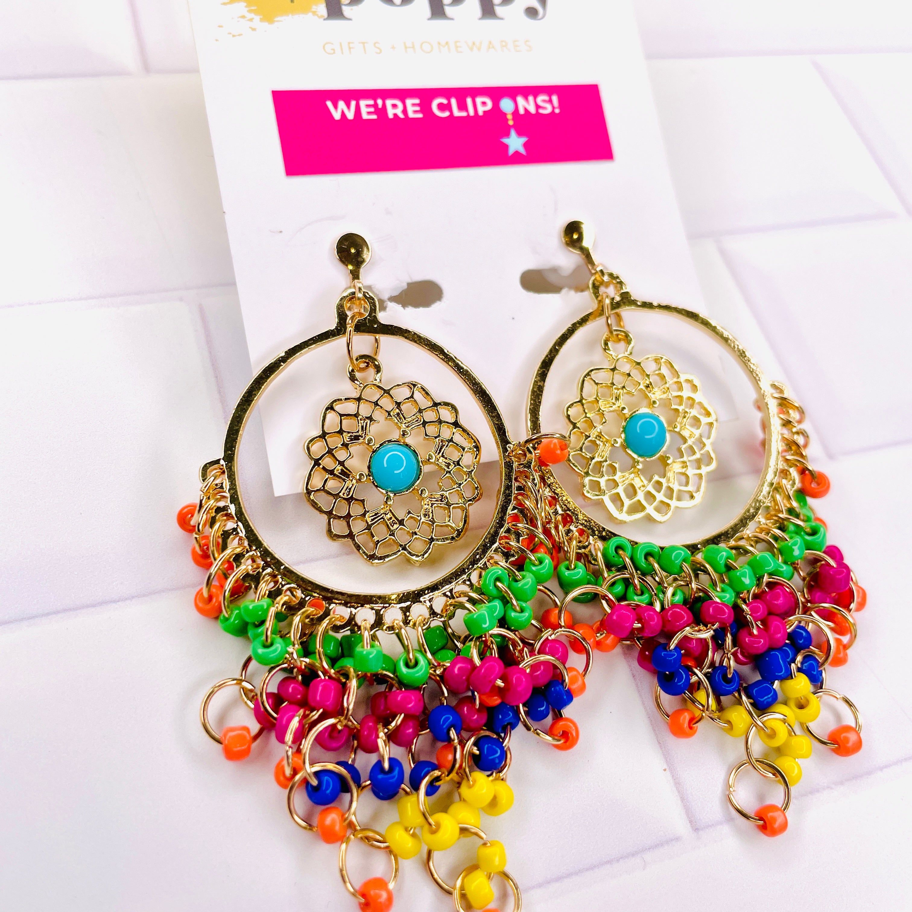 Clip On Earrings - Colourful Chandelier