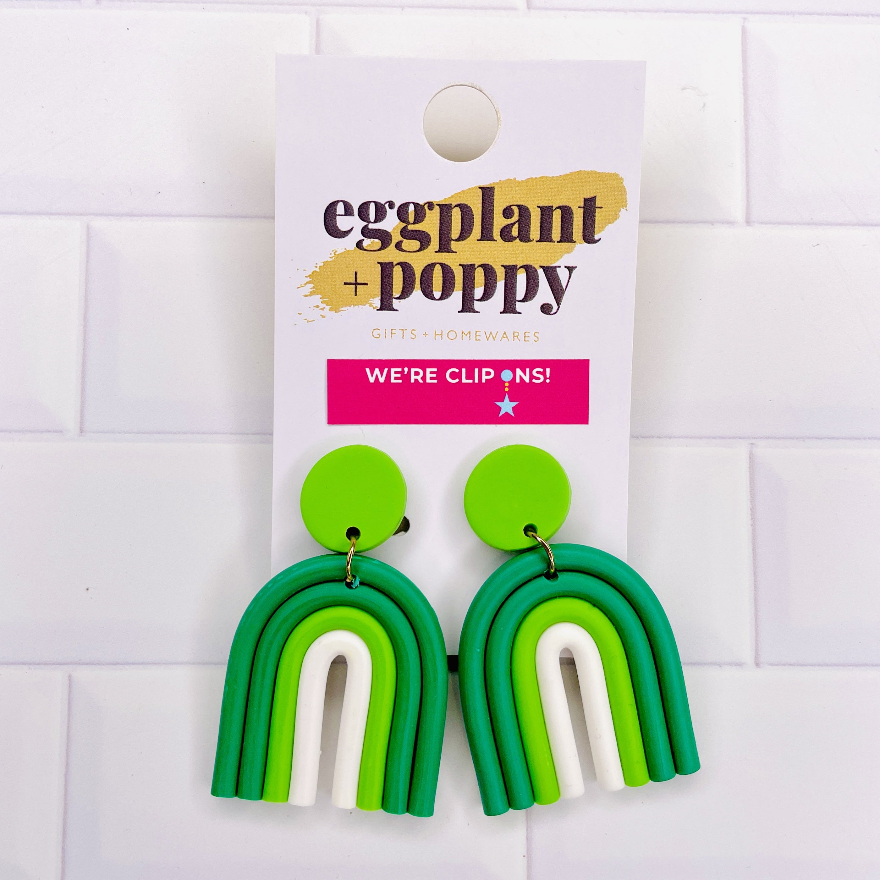 Clip On Earrings - Green Rainbow