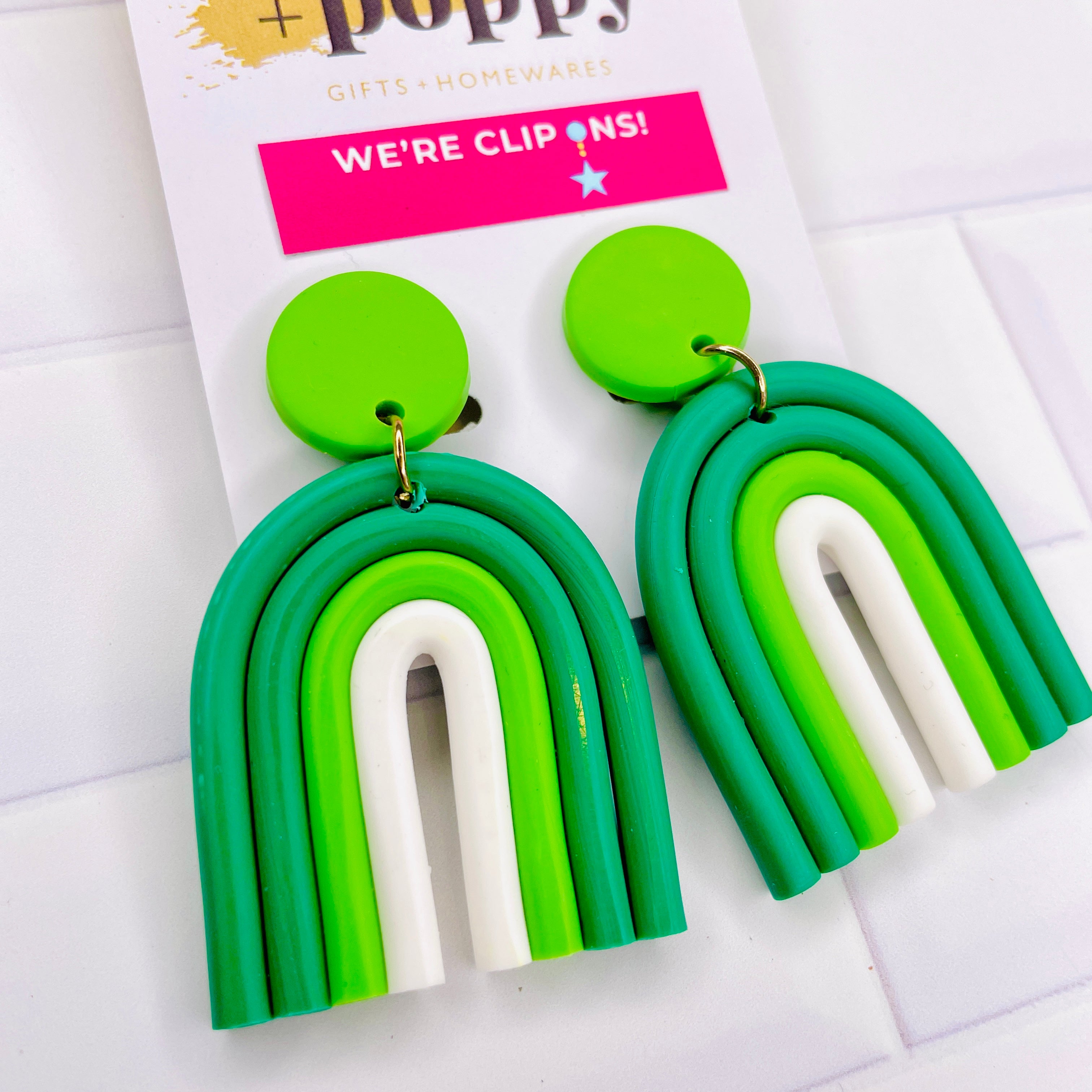 Clip On Earrings - Green Rainbow