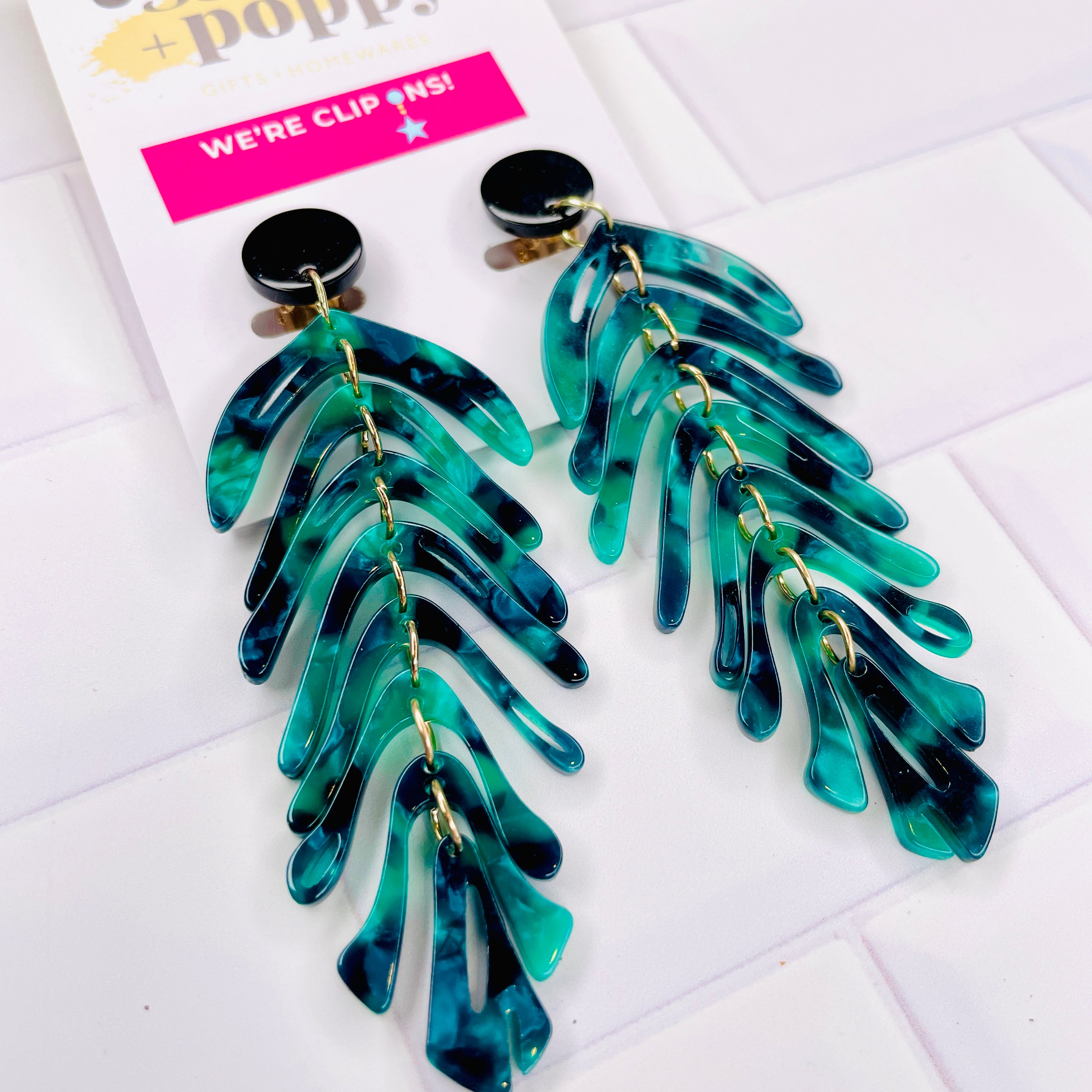 Clip On Earrings - Acrylic Feathers