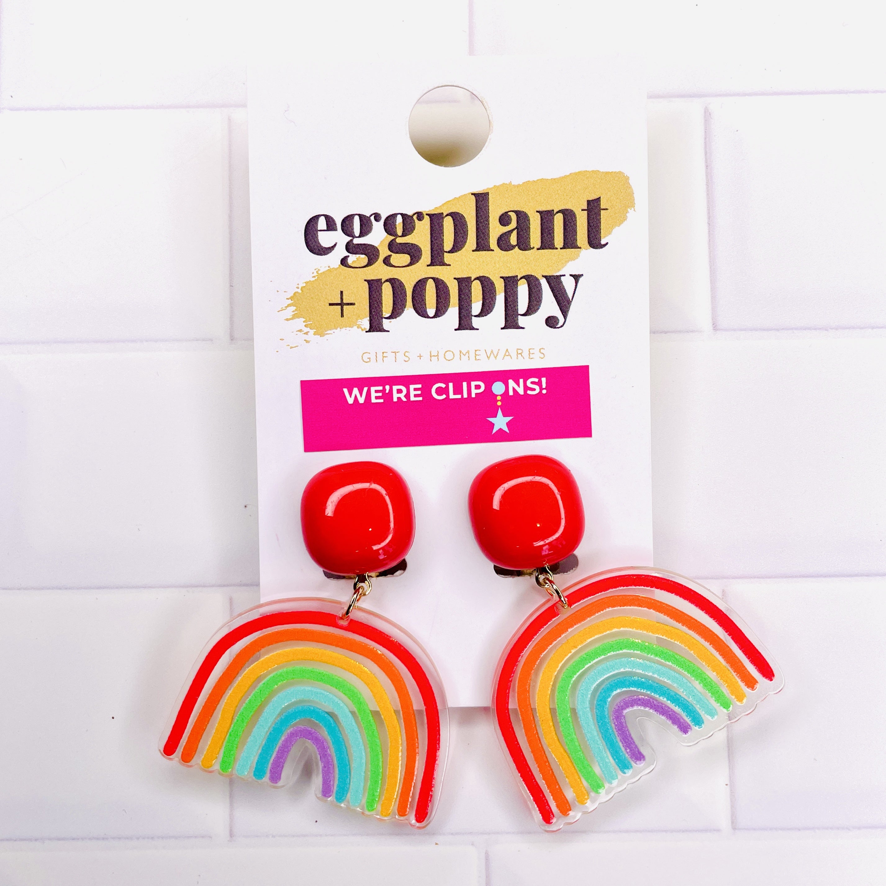 Clip On Earrings - Rainbow Lines