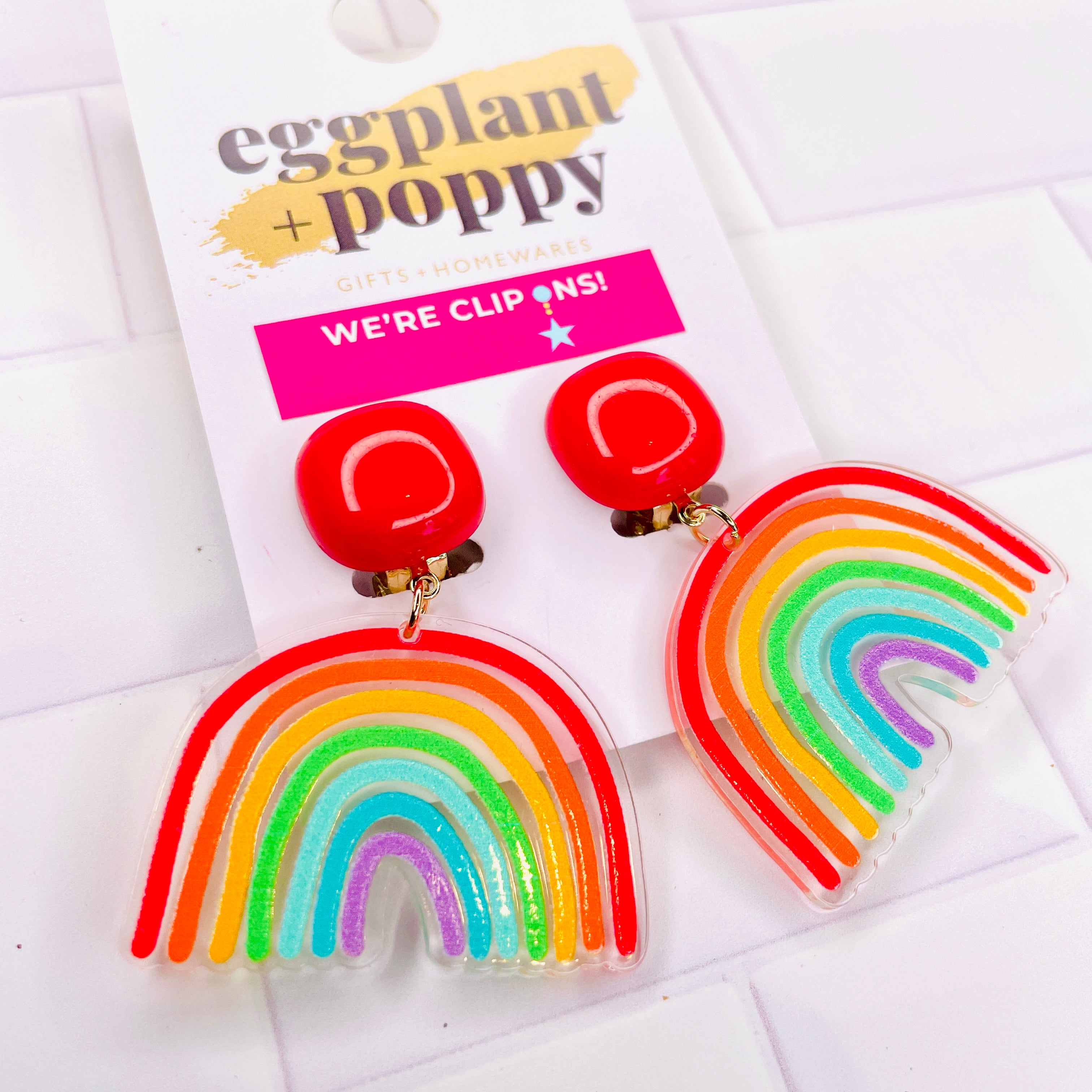 Clip On Earrings - Rainbow Lines