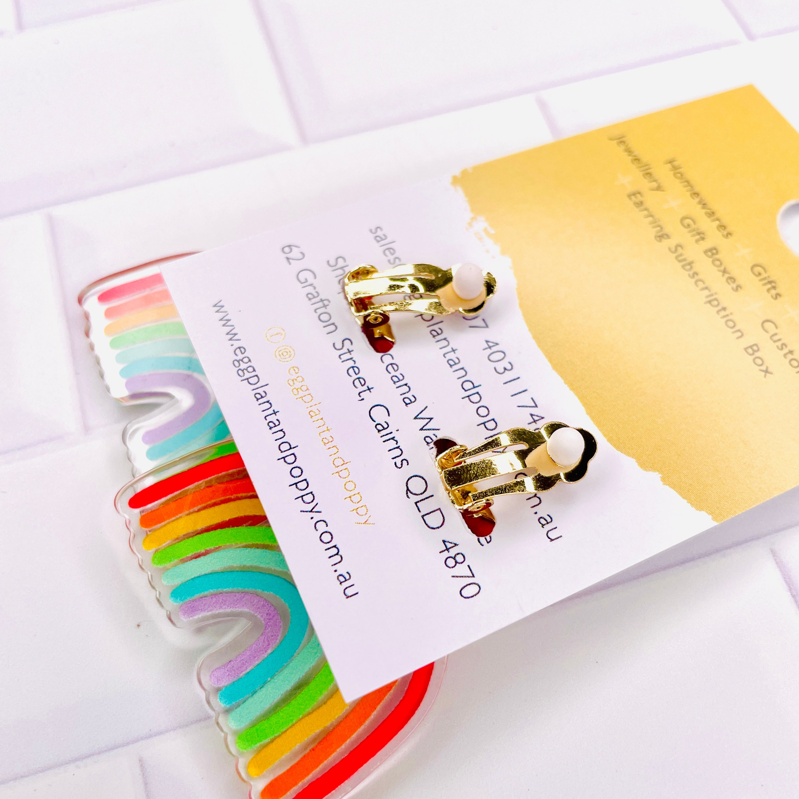 Clip On Earrings - Rainbow Lines