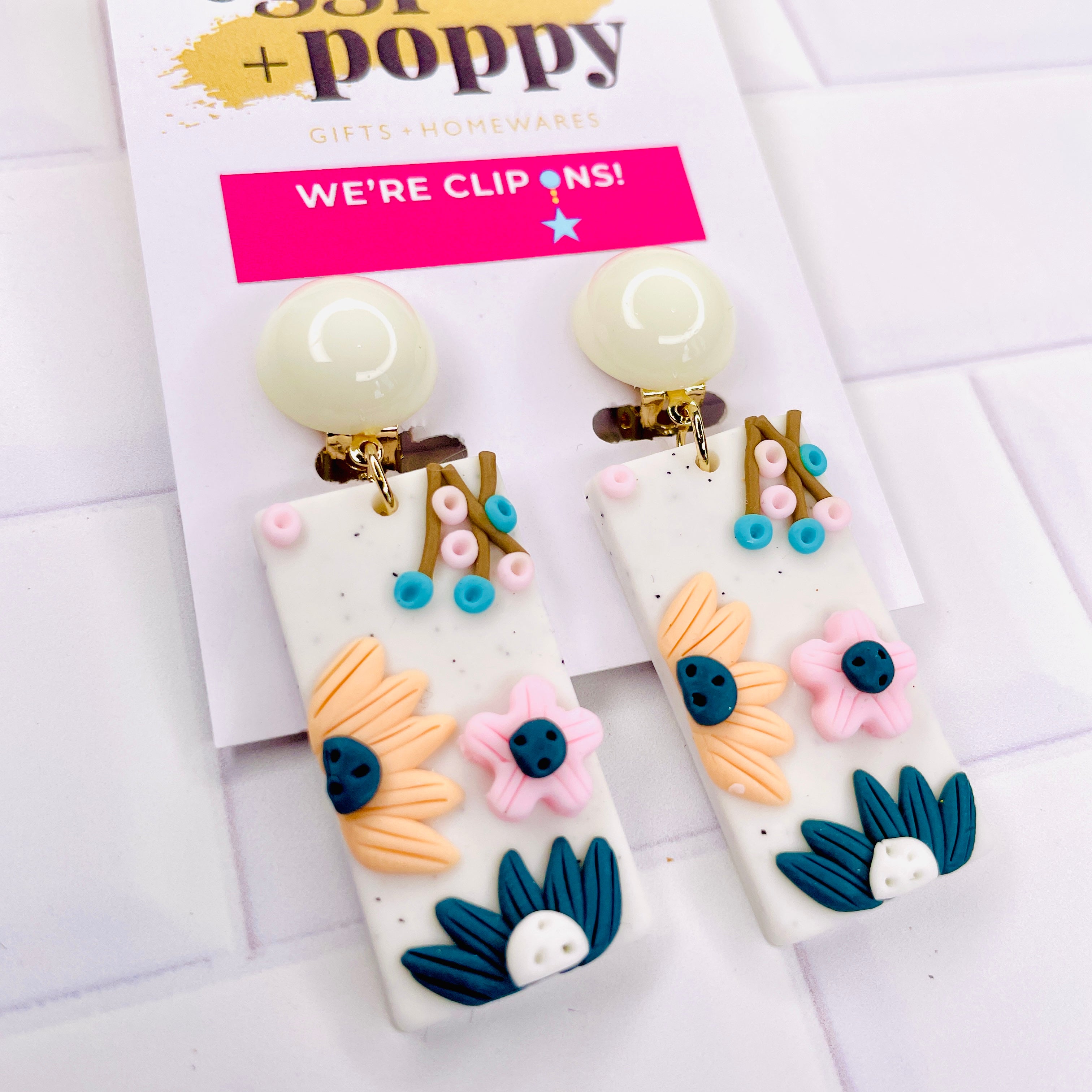 Clip On Earrings -Pastel Garden