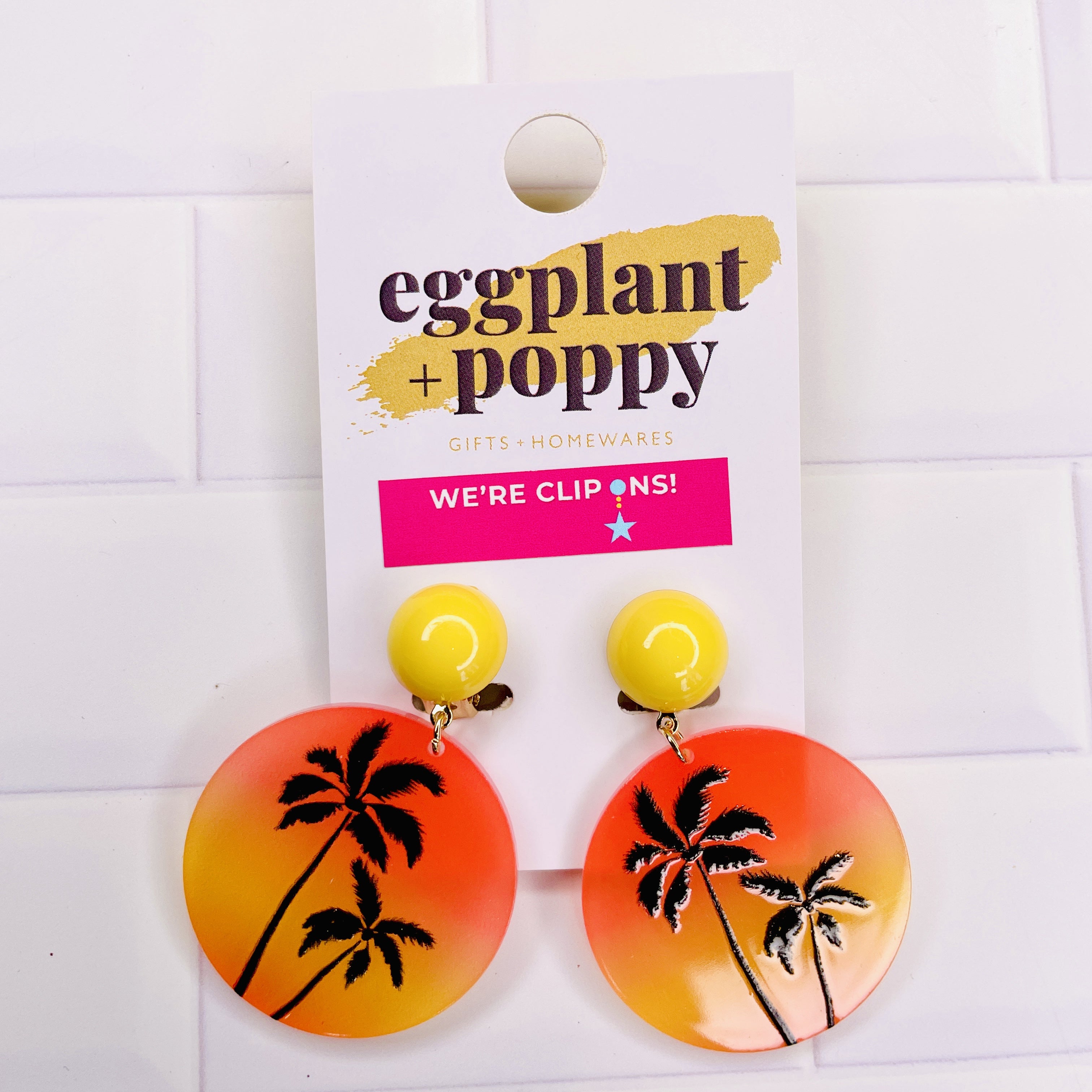 Clip On Earrings - Sunset Palm