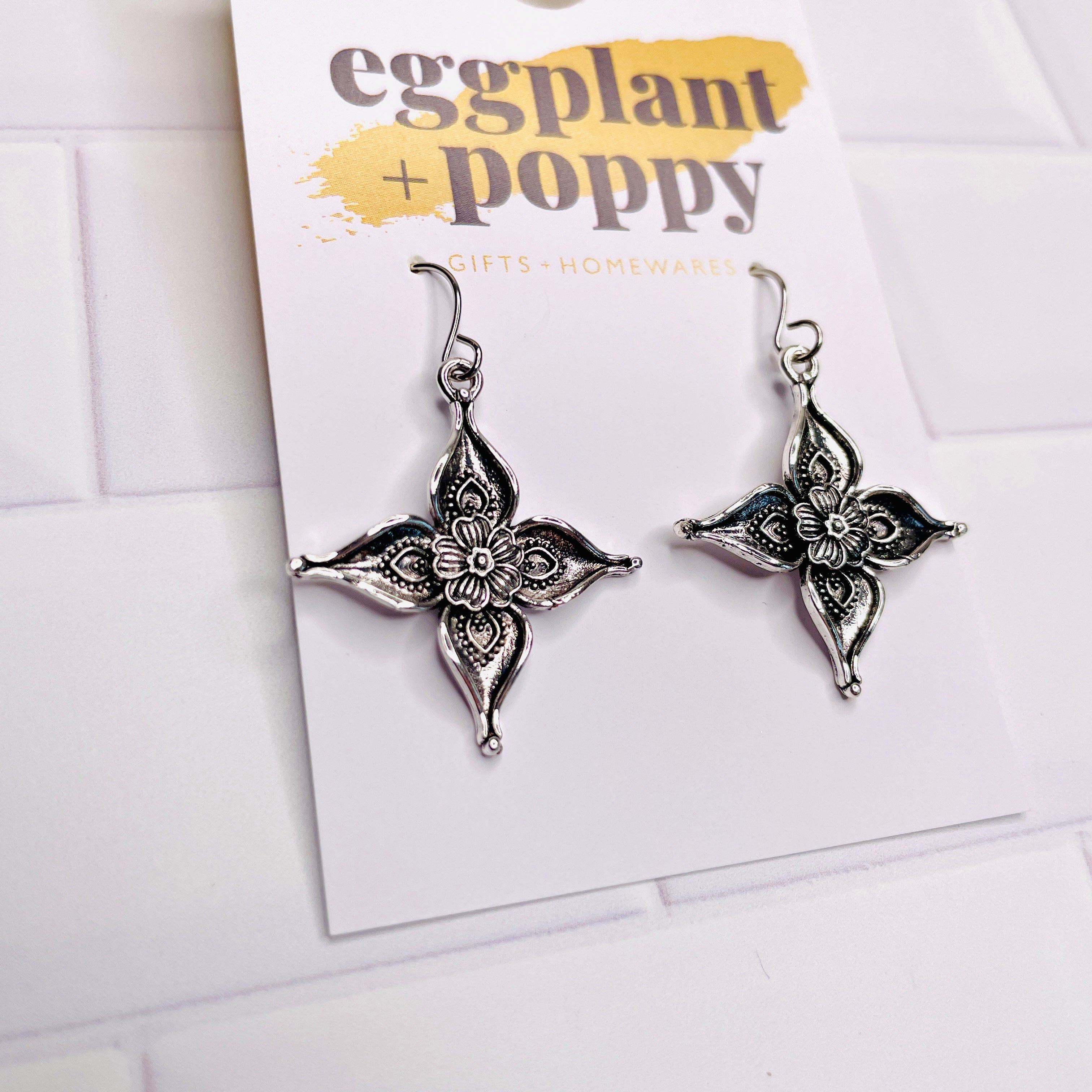 Silver Lotus Flower Earrings