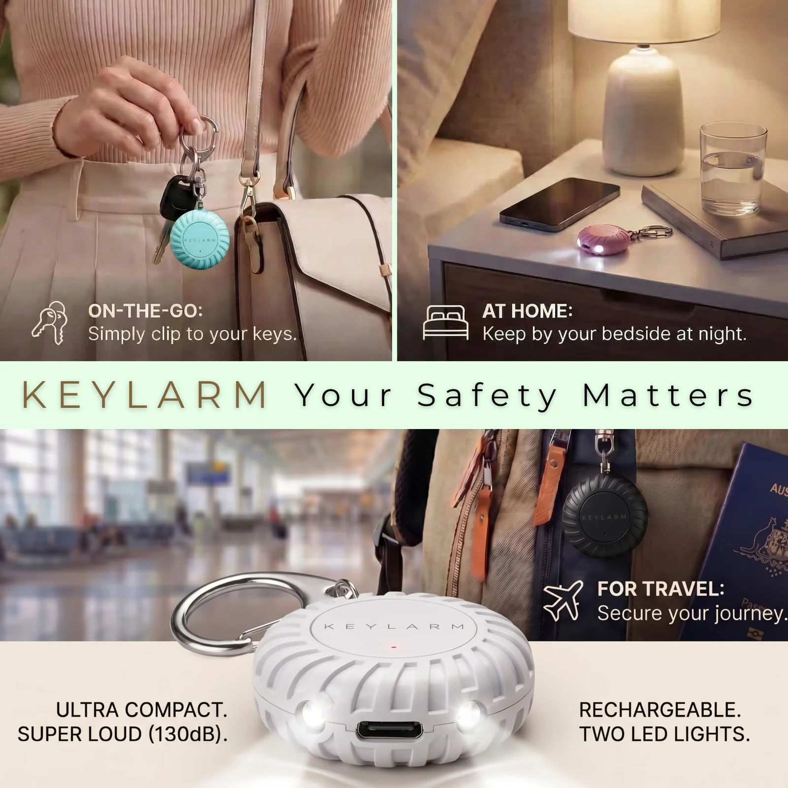 Keylarm Personal Safety Alarm and Light - Teal
