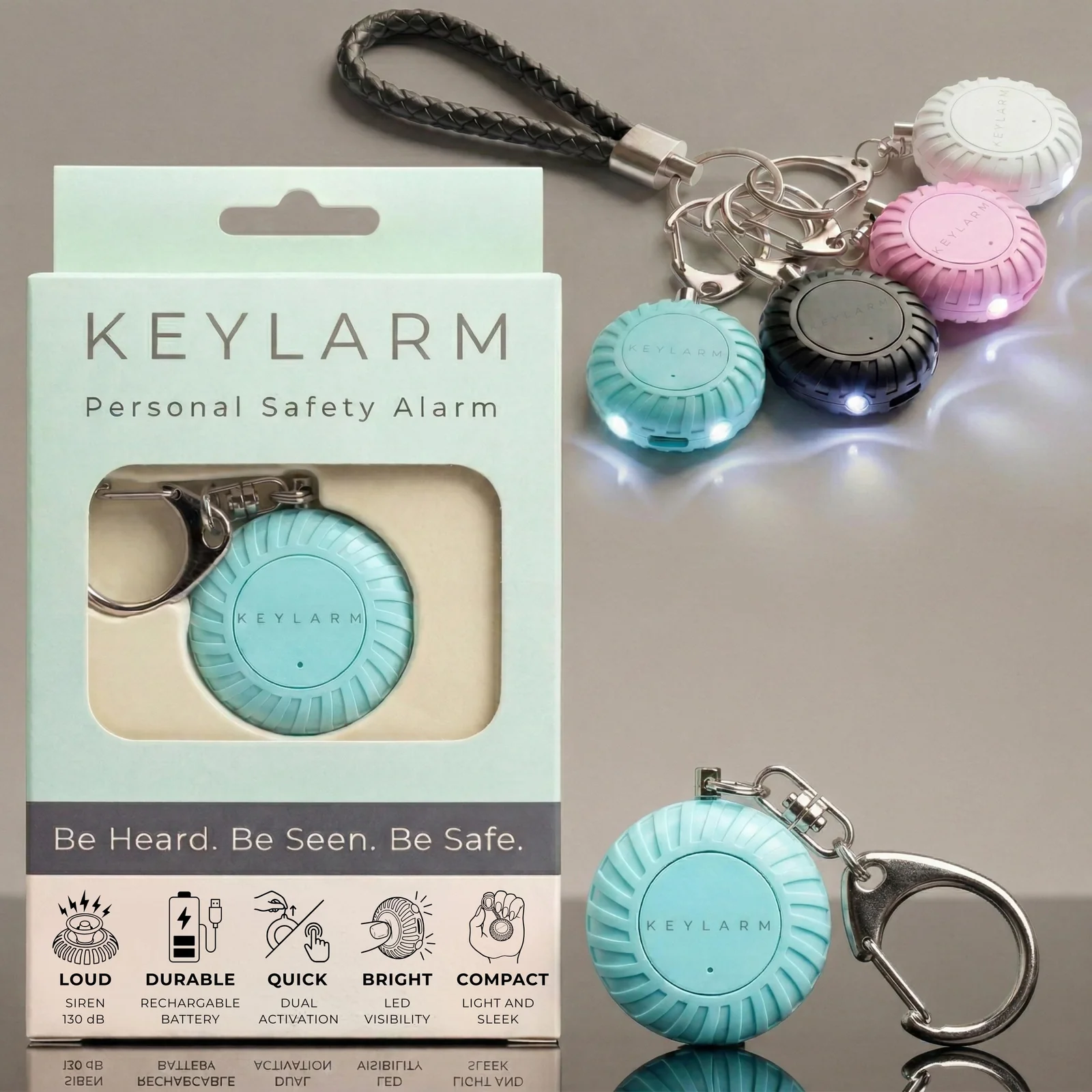 Keylarm Personal Safety Alarm and Light - Teal
