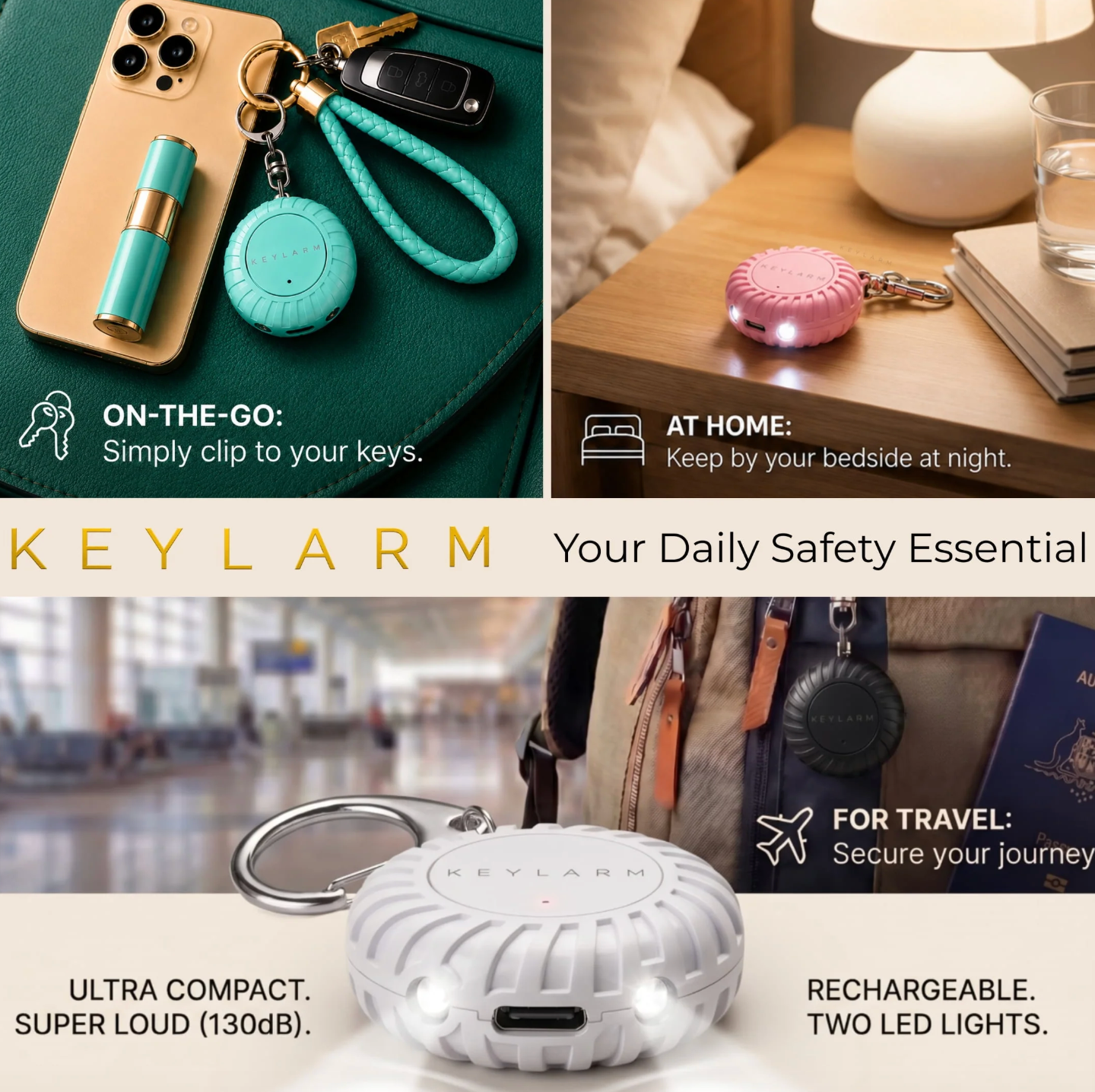 Keylarm Personal Safety Alarm and Light - Teal