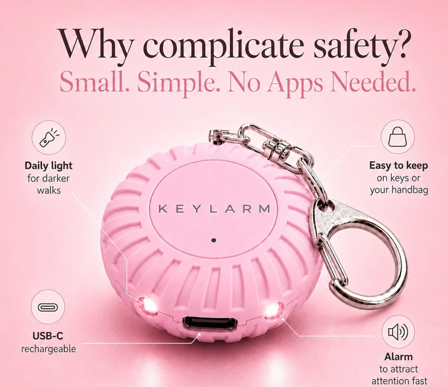 Keylarm Personal Safety Alarm and Light - Teal