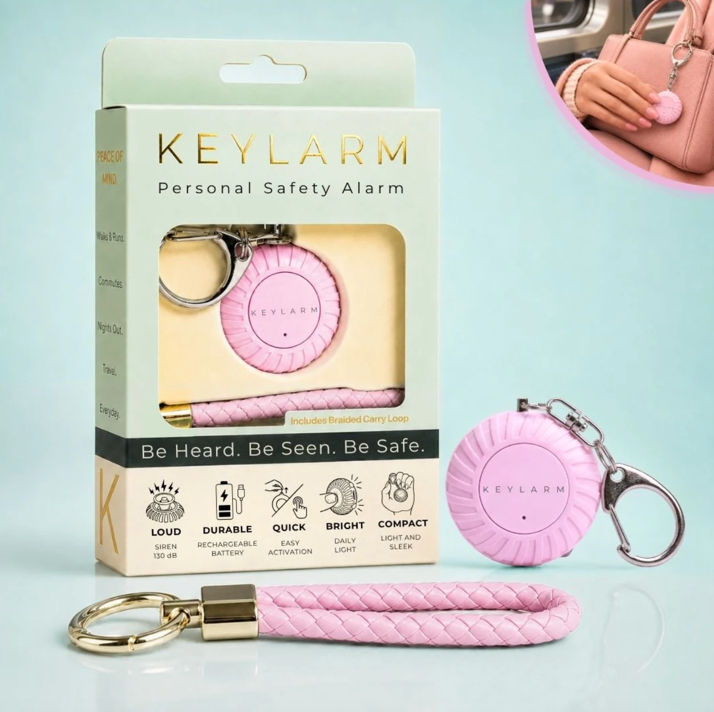 Keylarm Personal Safety Alarm and Light- Pink