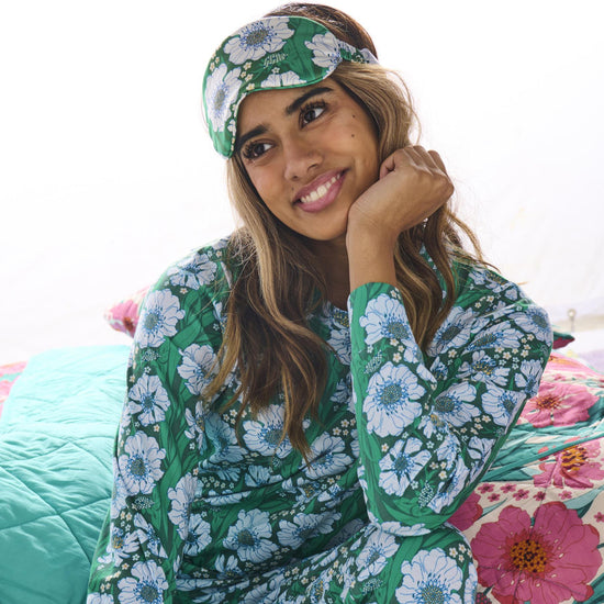 Long Sleeve  Pyjama Top & Slouch Pant - Tumbling Flowers Green