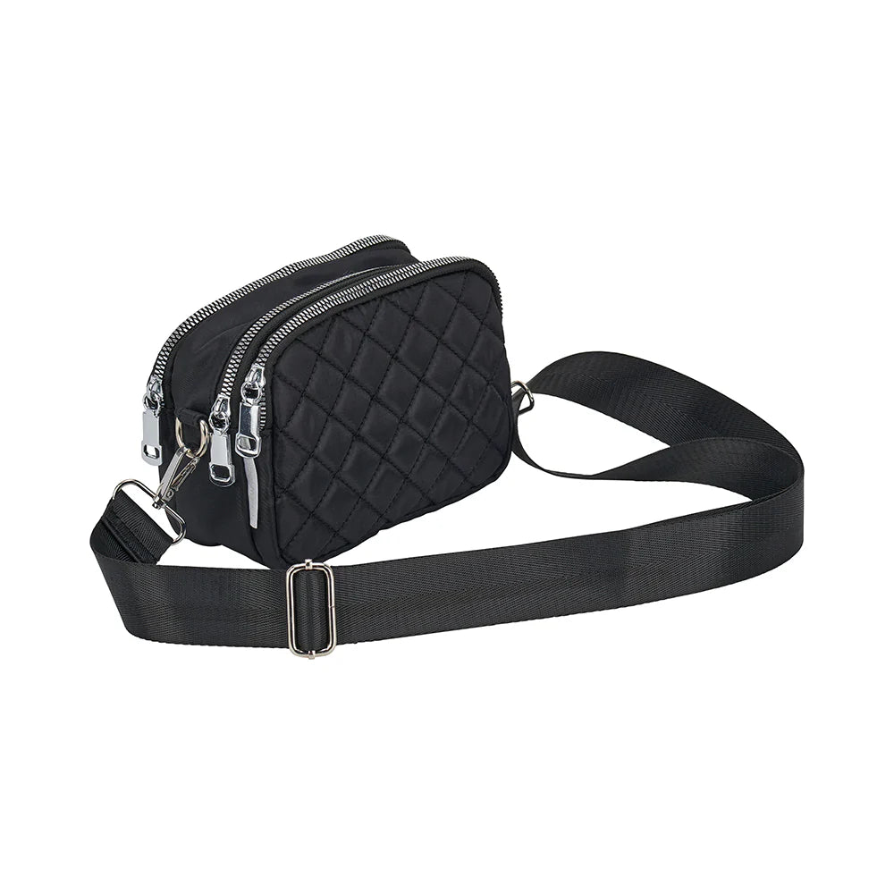 Quilted Travel 3 Zip Bag - Black